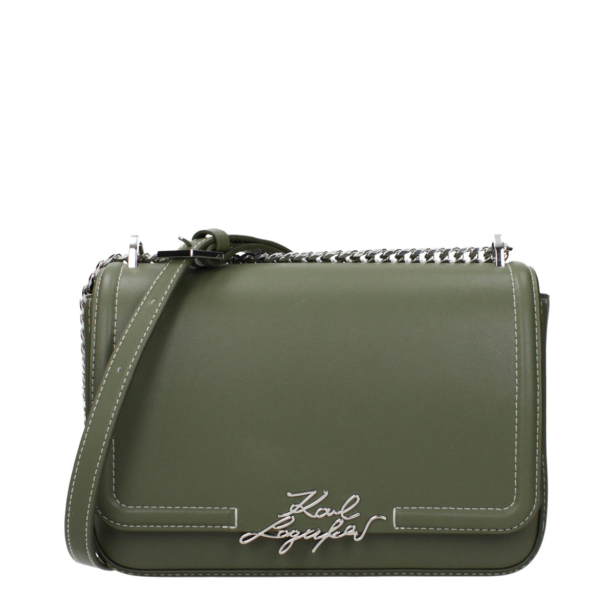 Discover the Karl Lagerfeld Green Leather Shoulder Bag, a masterpiece of exquisite craftsmanship and timeless elegance, perfect for those who embody luxury and sophistication.