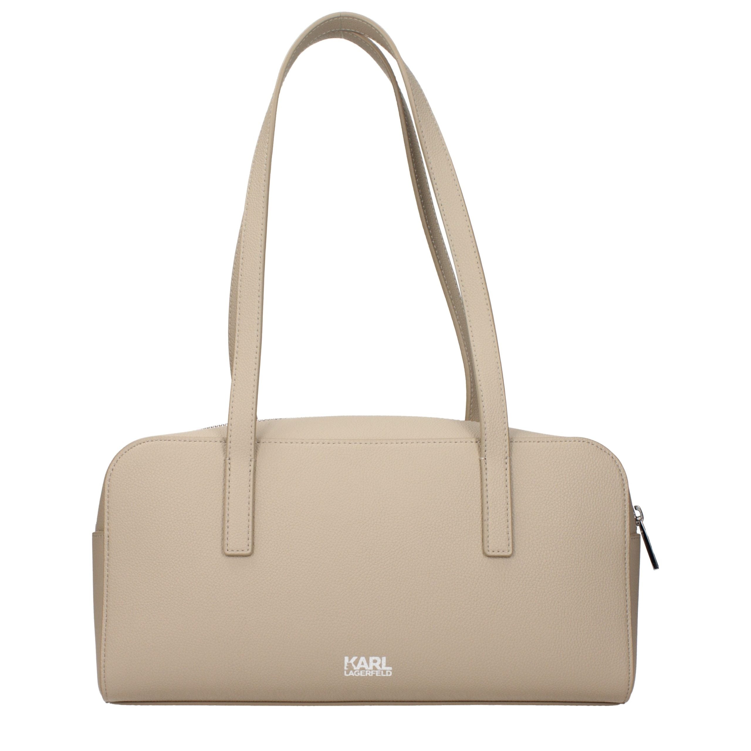Karl Lagerfeld Beige Leather Shoulder Bag - Timeless Luxury Elegance