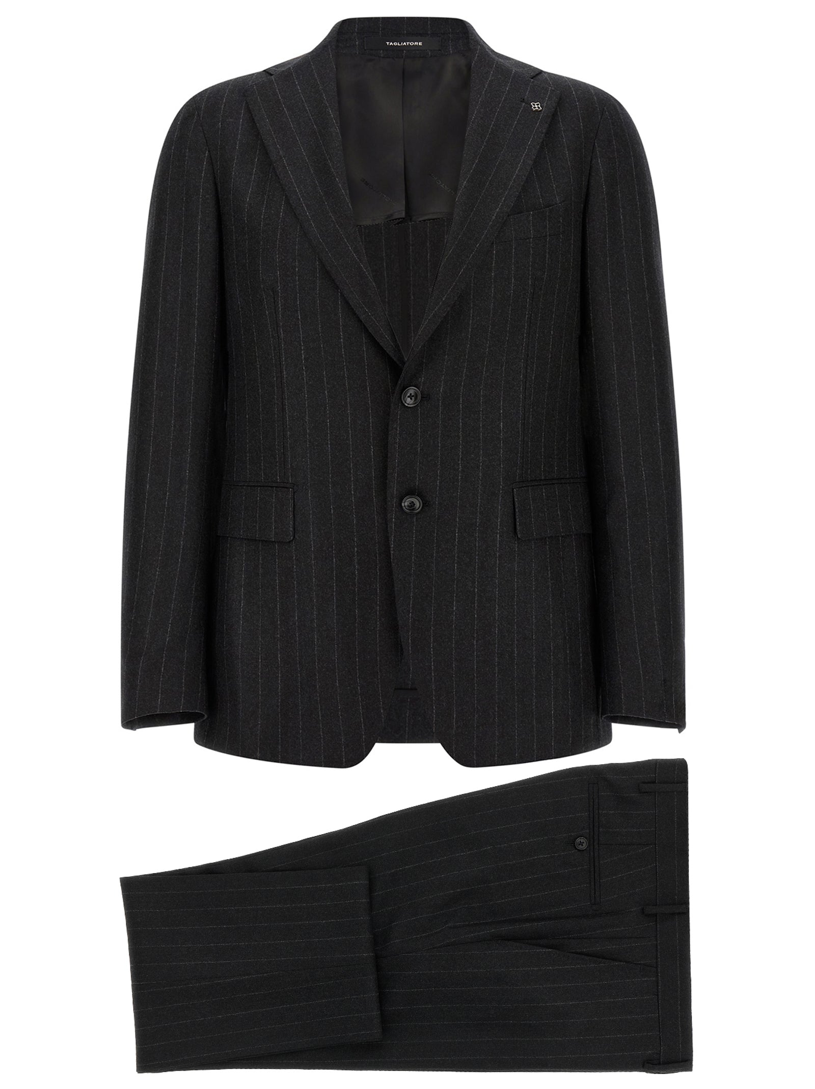 Elevate your elegance with Tagliatore's Gray Virgin Wool Two-Piece Suit, a masterpiece of Italian craftsmanship that embodies modern sophistication and timeless allure.