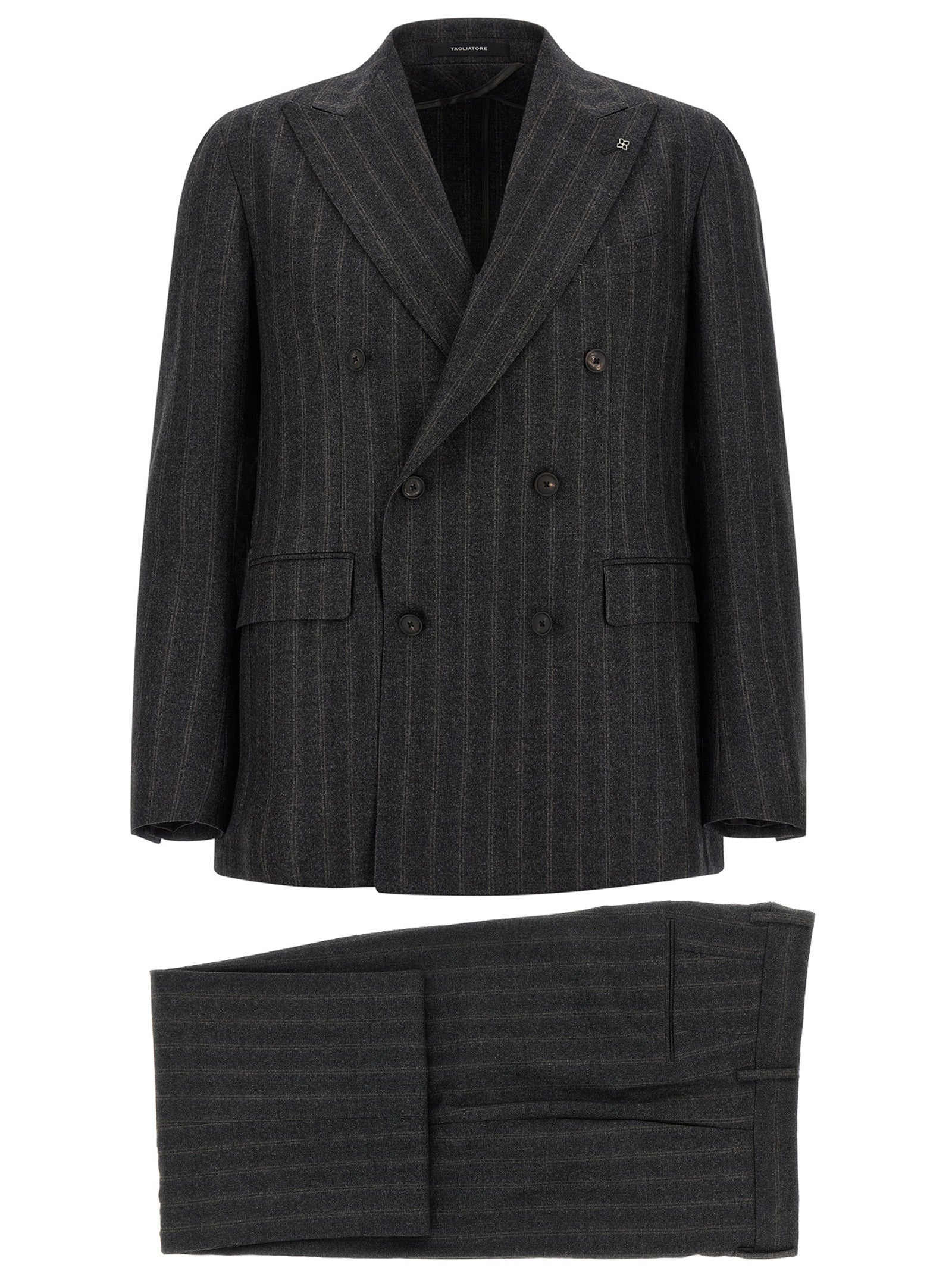 Elevate your formal wardrobe with Tagliatore's Gray Virgin Wool Two-Piece Suit, a masterpiece of Italian craftsmanship that embodies timeless sophistication and bold elegance.