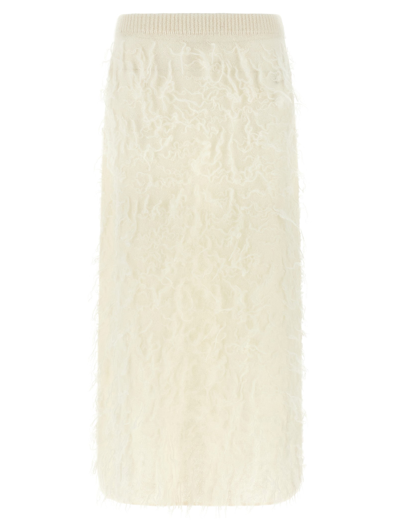 Elevate your winter wardrobe with the Fabiana Filippi White Fabric Midi Skirt, crafted in Italy from luxurious mohair and alpaca, embodying timeless elegance and sophistication.