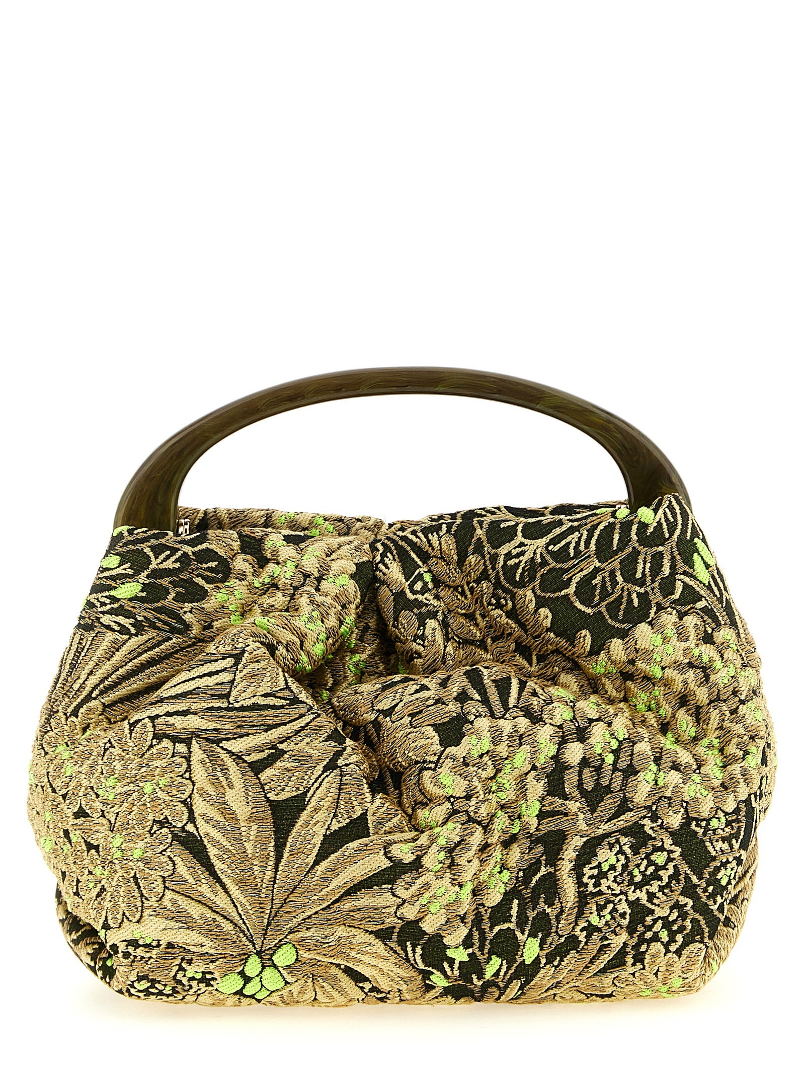 Elevate your style with the Dries Van Noten Crisp small handbag, a masterpiece of luxurious jacquard fabric and striking botanical patterns, embodying modern elegance and eclectic design.