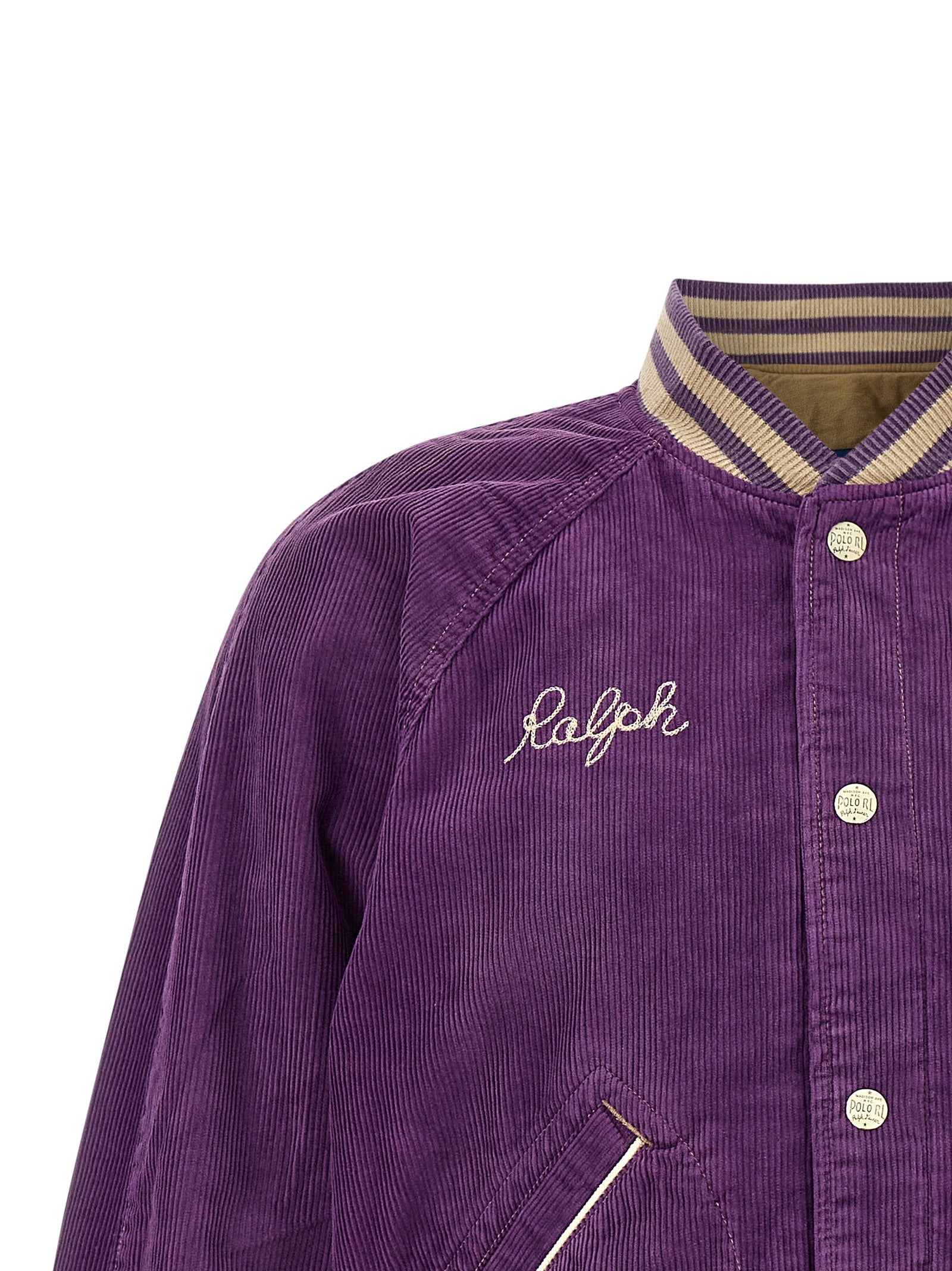 Elevate your style with the Polo Ralph Lauren Purple Cotton Bomber, a timeless piece of luxury crafted from rich corduroy, embodying sophistication and heritage.