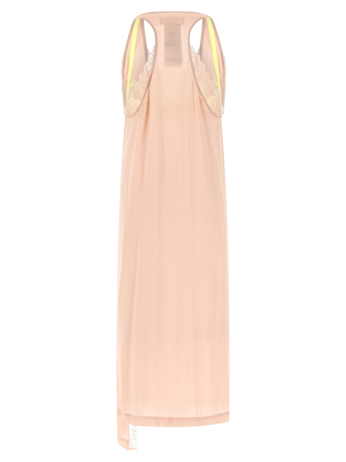 Elevate your style with the Maison Margiela Multicolor Acetate Midi Dress, a masterpiece of draped elegance and intricate lace detailing, perfect for the discerning individual.