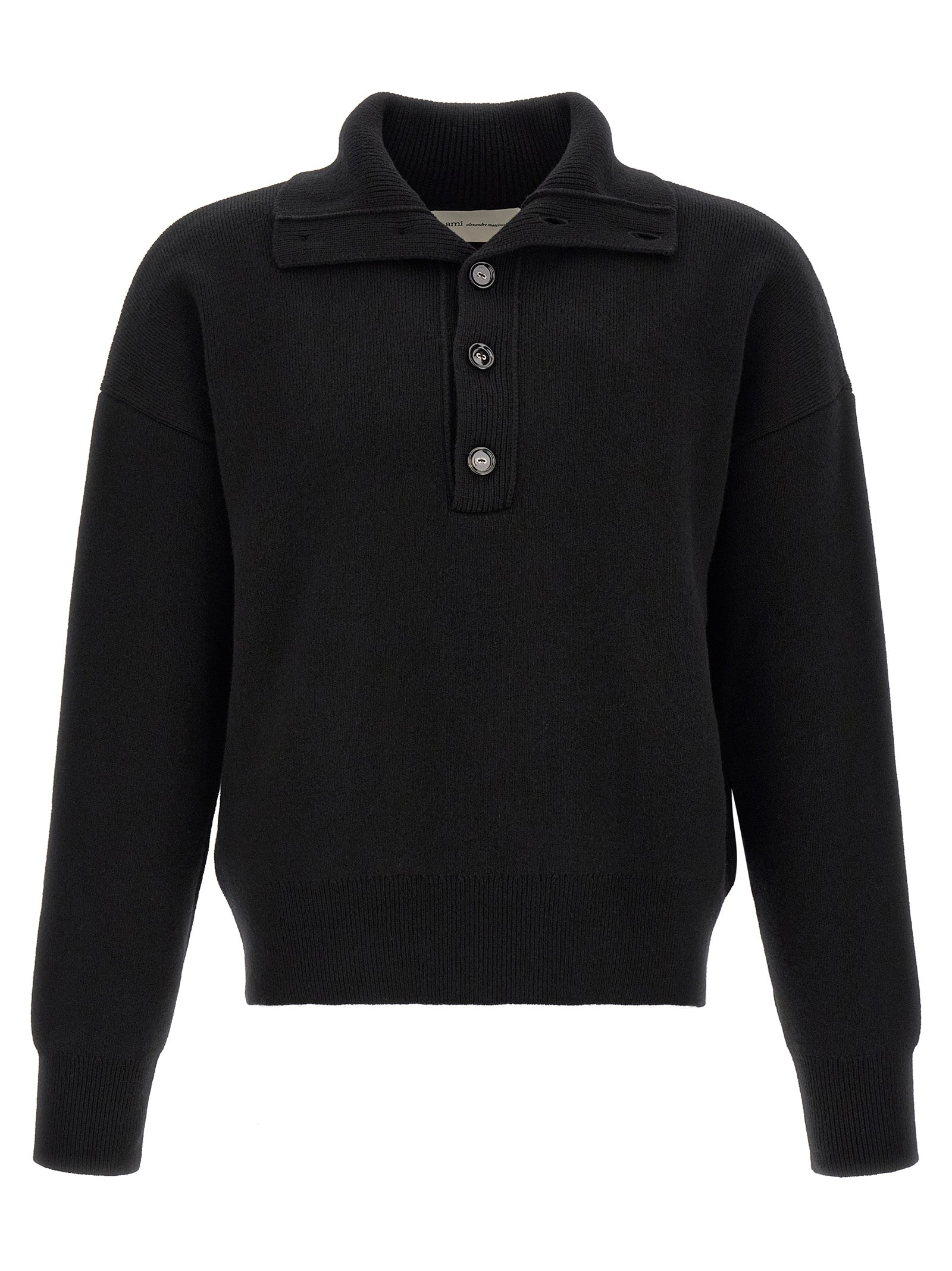 AMI PARIS Black Wool Cardigan - Contemporary Elegance in Luxury Fashion