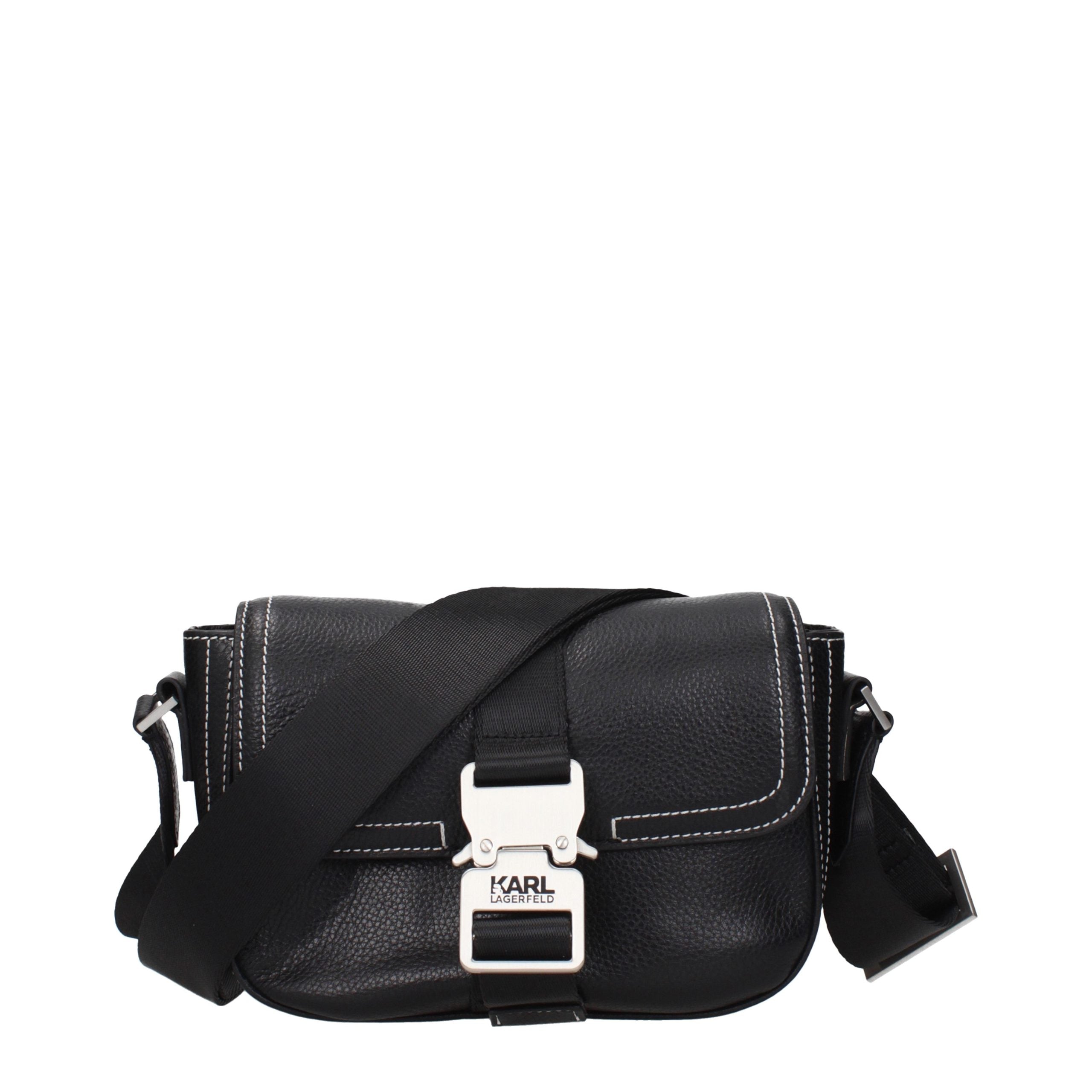 Indulge in the exquisite Karl Lagerfeld Black Leather Crossbody Bag, a symbol of sophistication and artistry, perfect for elevating any ensemble with timeless elegance.