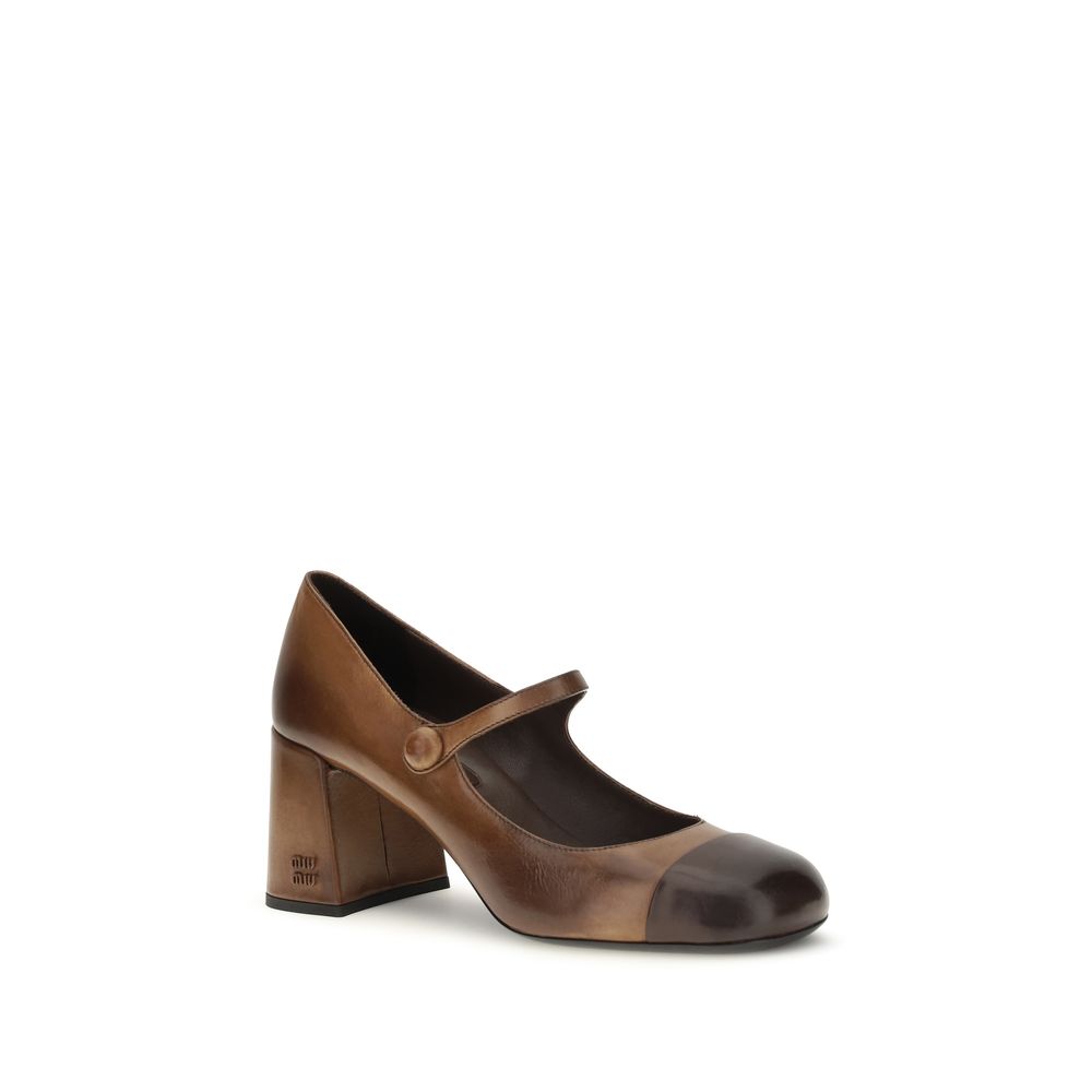 Miu Miu Brown Calf Leather Bos Taurus Ballet Flats - Timeless Elegance