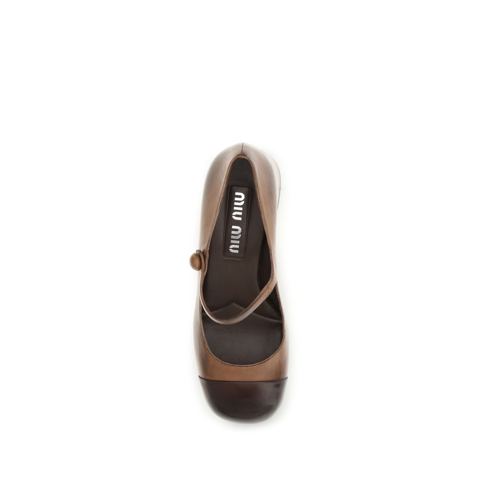 Miu Miu Brown Calf Leather Bos Taurus Ballet Flats - Timeless Elegance