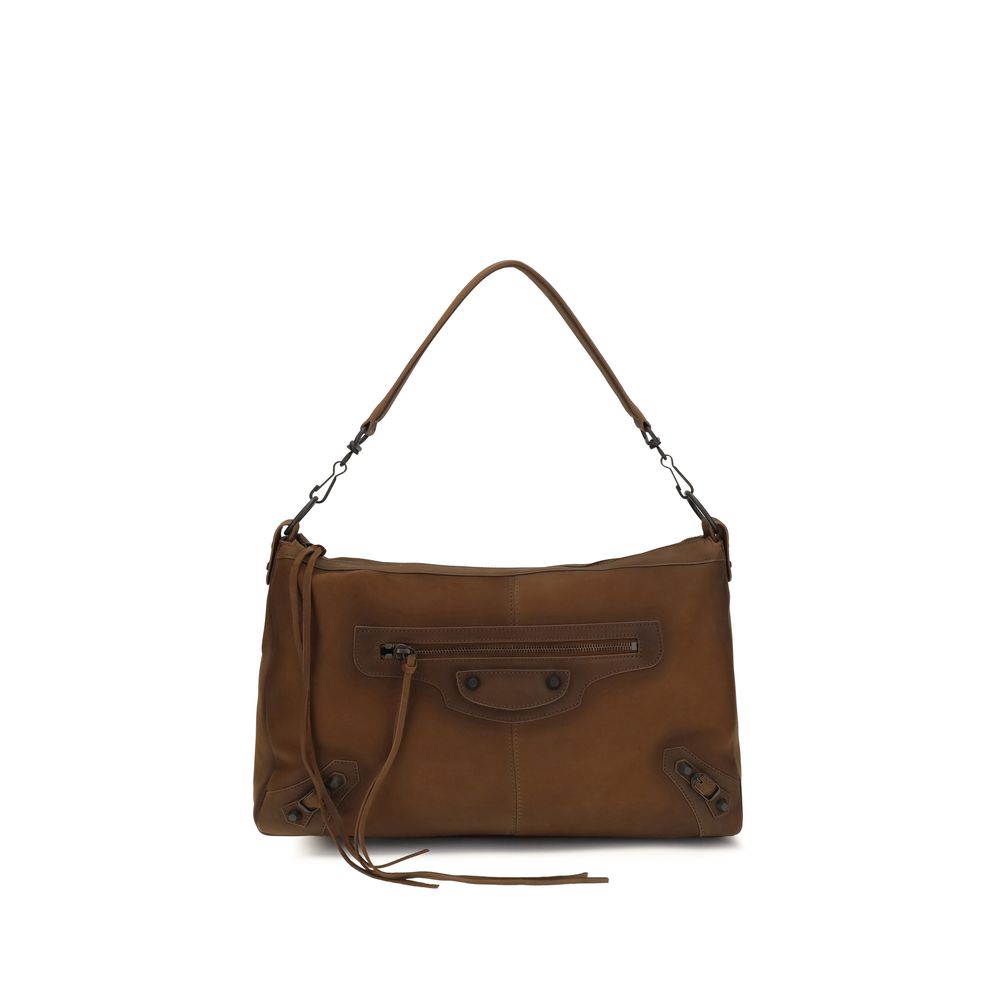 Indulge in the Balenciaga Brown Lamb Ovis Aries Shoulder Bag, crafted from luxurious soft Arena lambskin, a timeless accessory that embodies elegance and sophistication.
