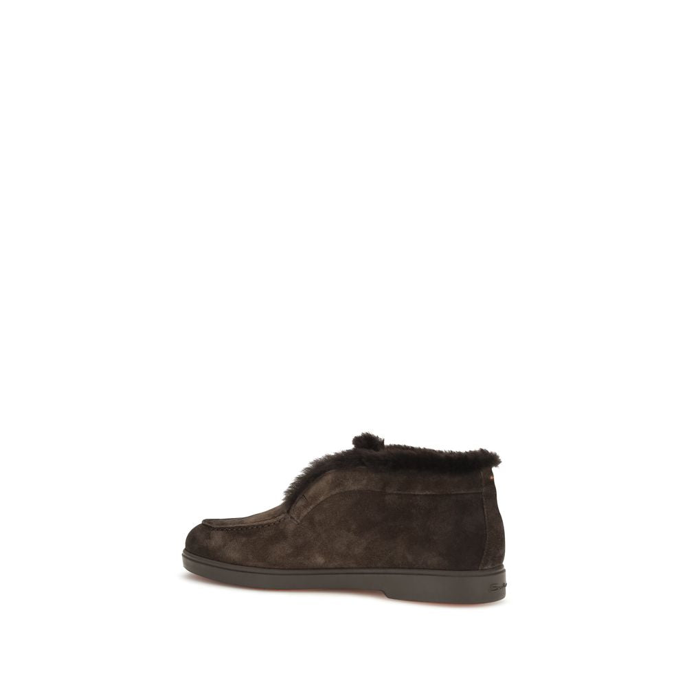 Santoni Brown Calf Leather Ankle Boots - Timeless Luxury Elegance