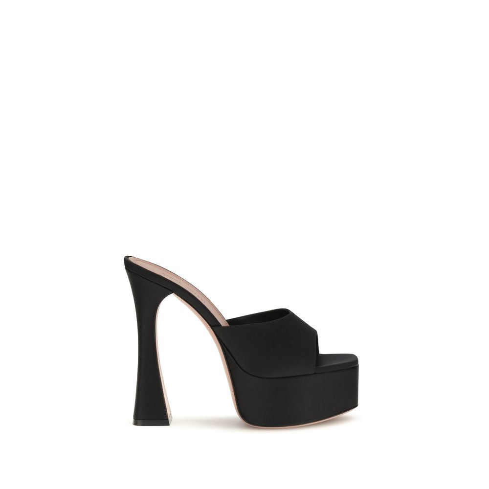 Amina Muaddi Black Calf Leather Platform Sandals for Elegance