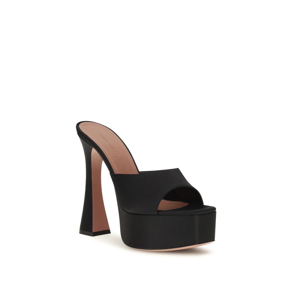 Amina Muaddi Black Calf Leather Platform Sandals for Elegance