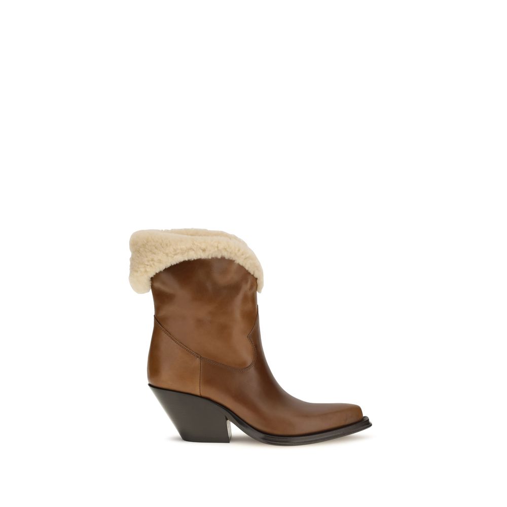 Chloé Brown Calf Leather Bos Taurus Ankle Boots - Luxe Elegance