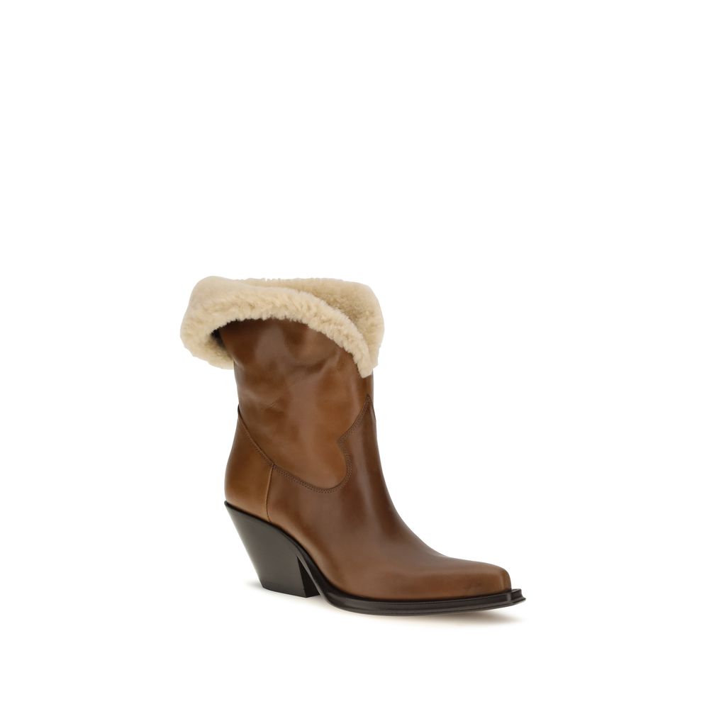 Chloé Brown Calf Leather Bos Taurus Ankle Boots - Luxury Footwear