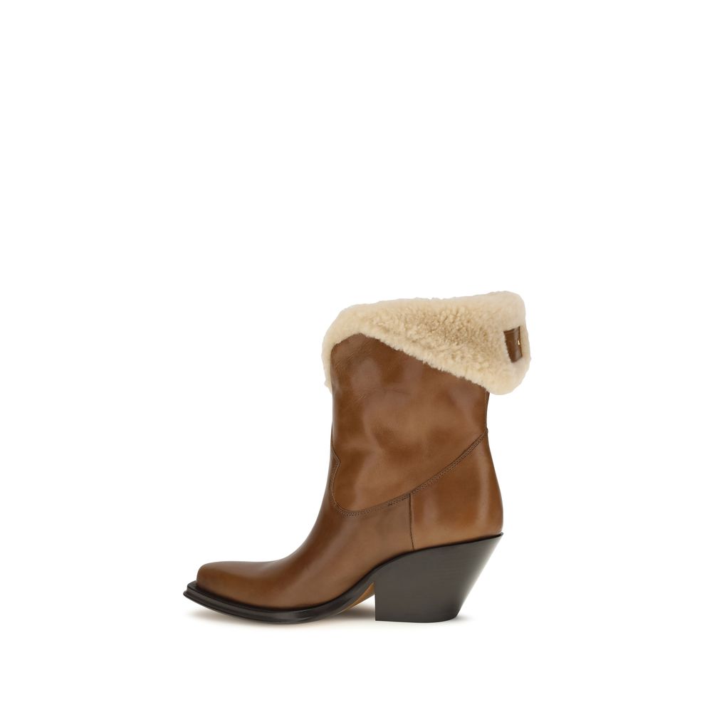 Chloé Brown Calf Leather Bos Taurus Ankle Boots - Luxury Footwear
