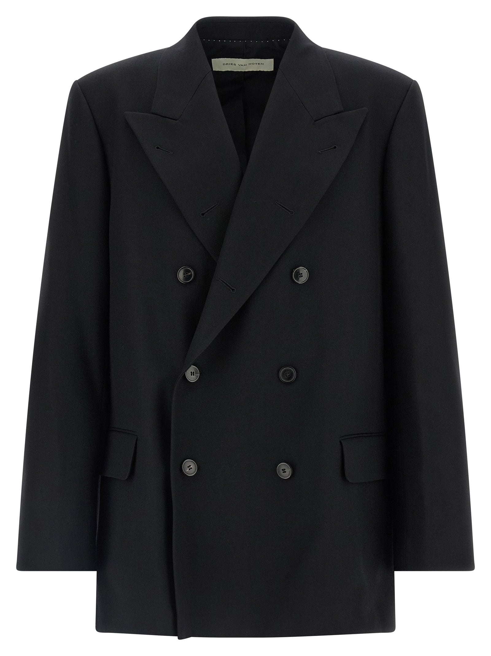 Discover the Dries Van Noten Black Wool Blazer, a sculptural masterpiece in pure wool, epitomizing contemporary elegance and meticulous craftsmanship for the discerning individual.