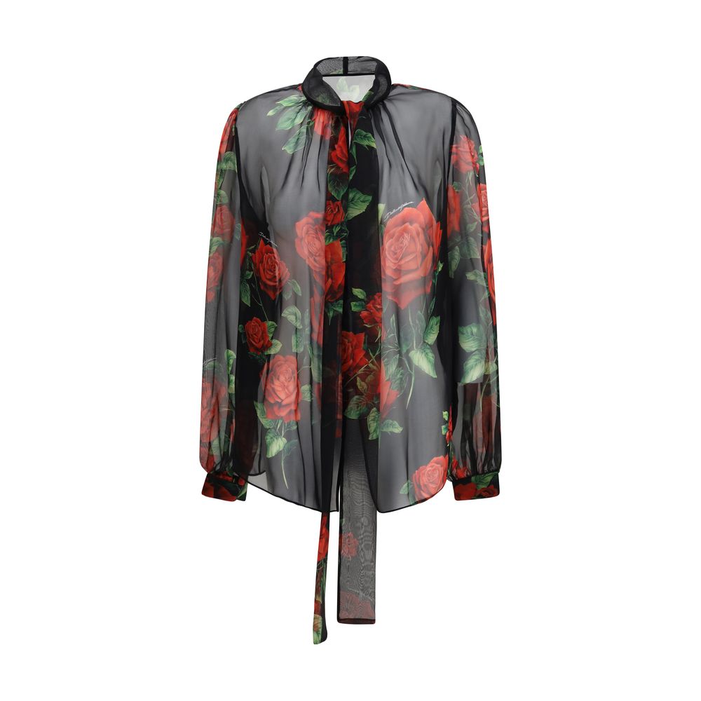Dolce & Gabbana Black Silk Blouse - Exquisite Floral Elegance