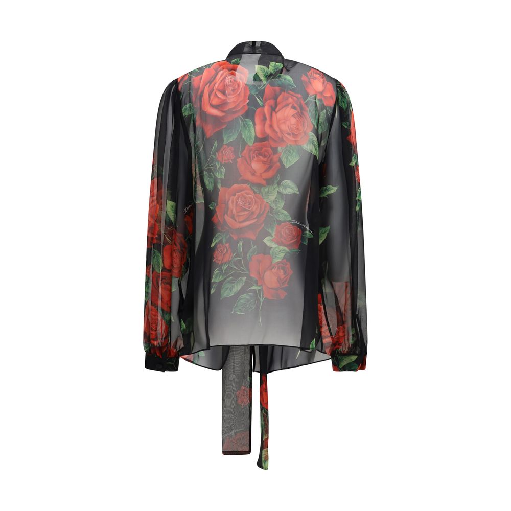 Dolce & Gabbana Black Silk Blouse - Exquisite Floral Elegance