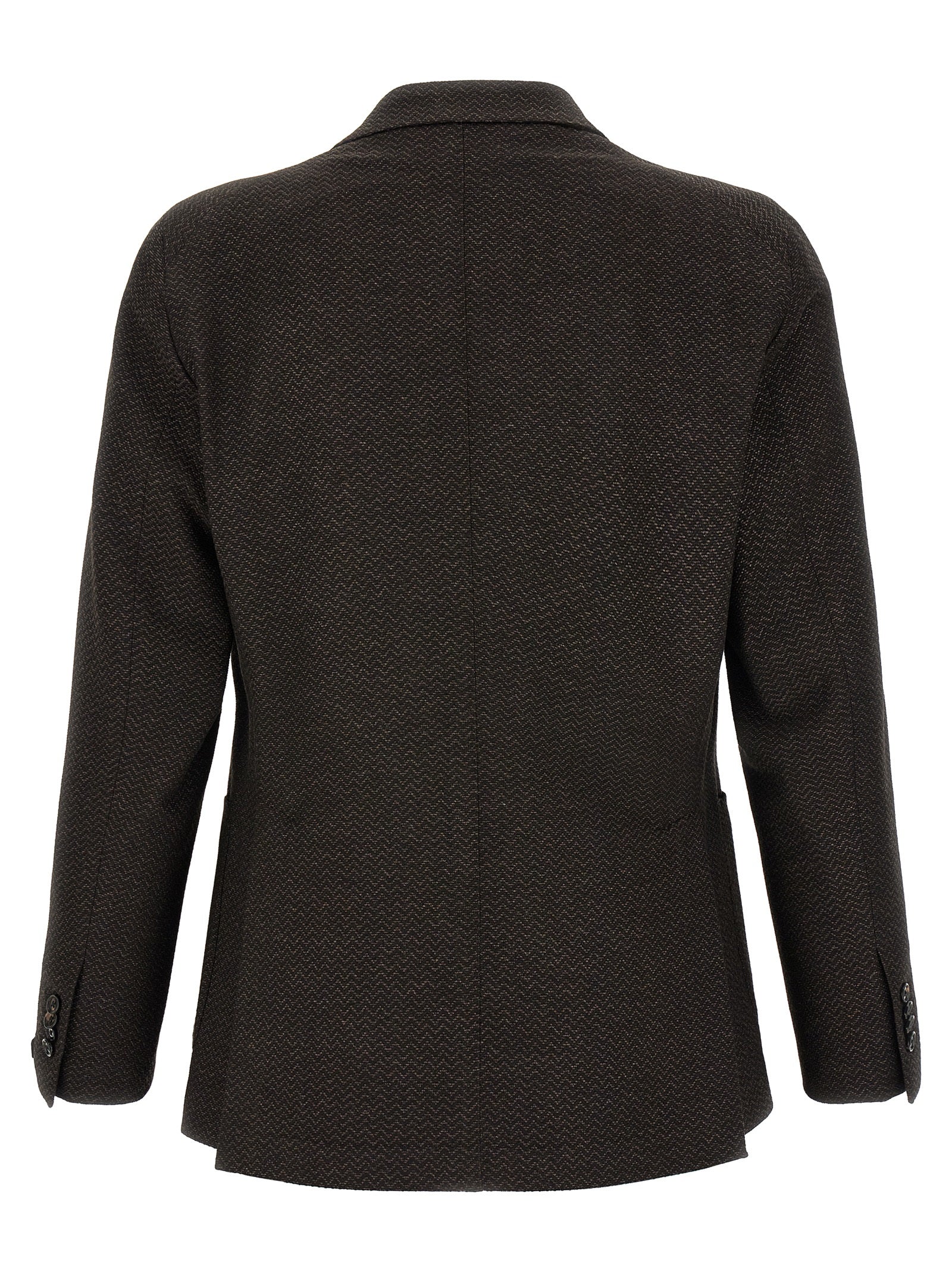 Indulge in the TAGLIATORE Brown Virgin Wool Blazer, a masterpiece of herringbone elegance, crafted for those who embody sophistication and timeless style.