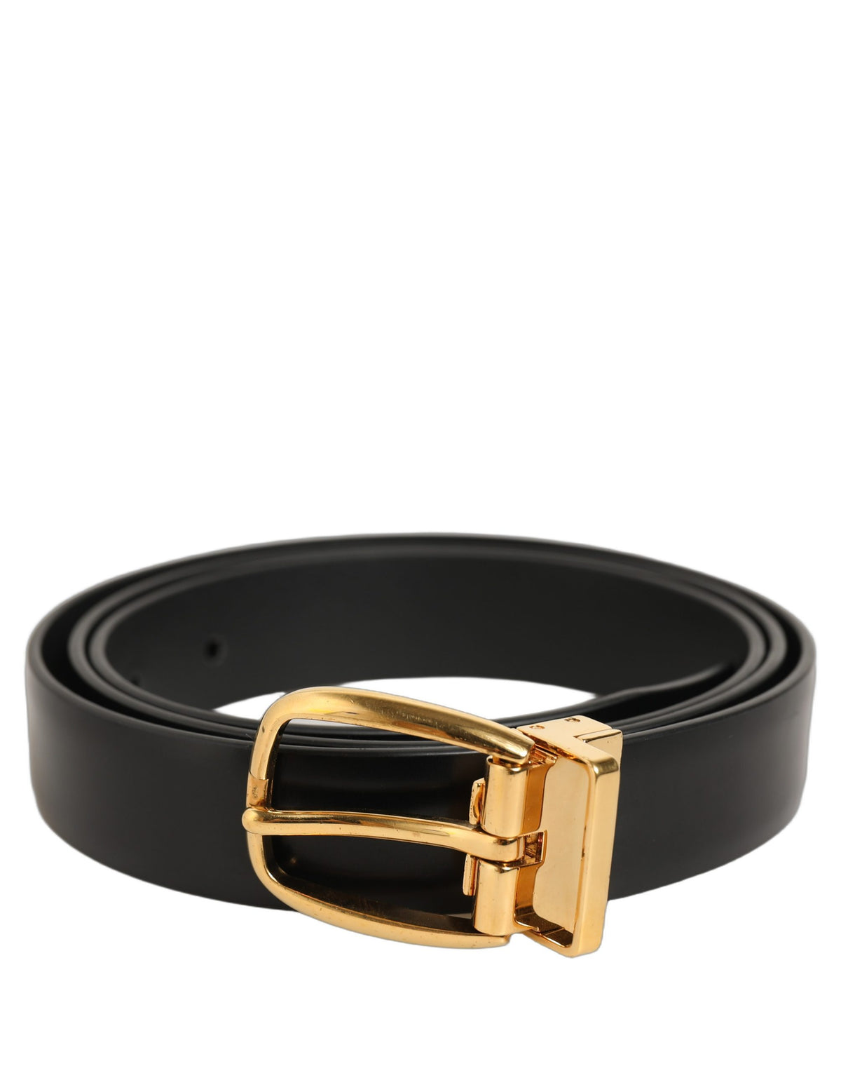 Dolce & Gabbana Black Leather Belt with Gold Tone Buckle