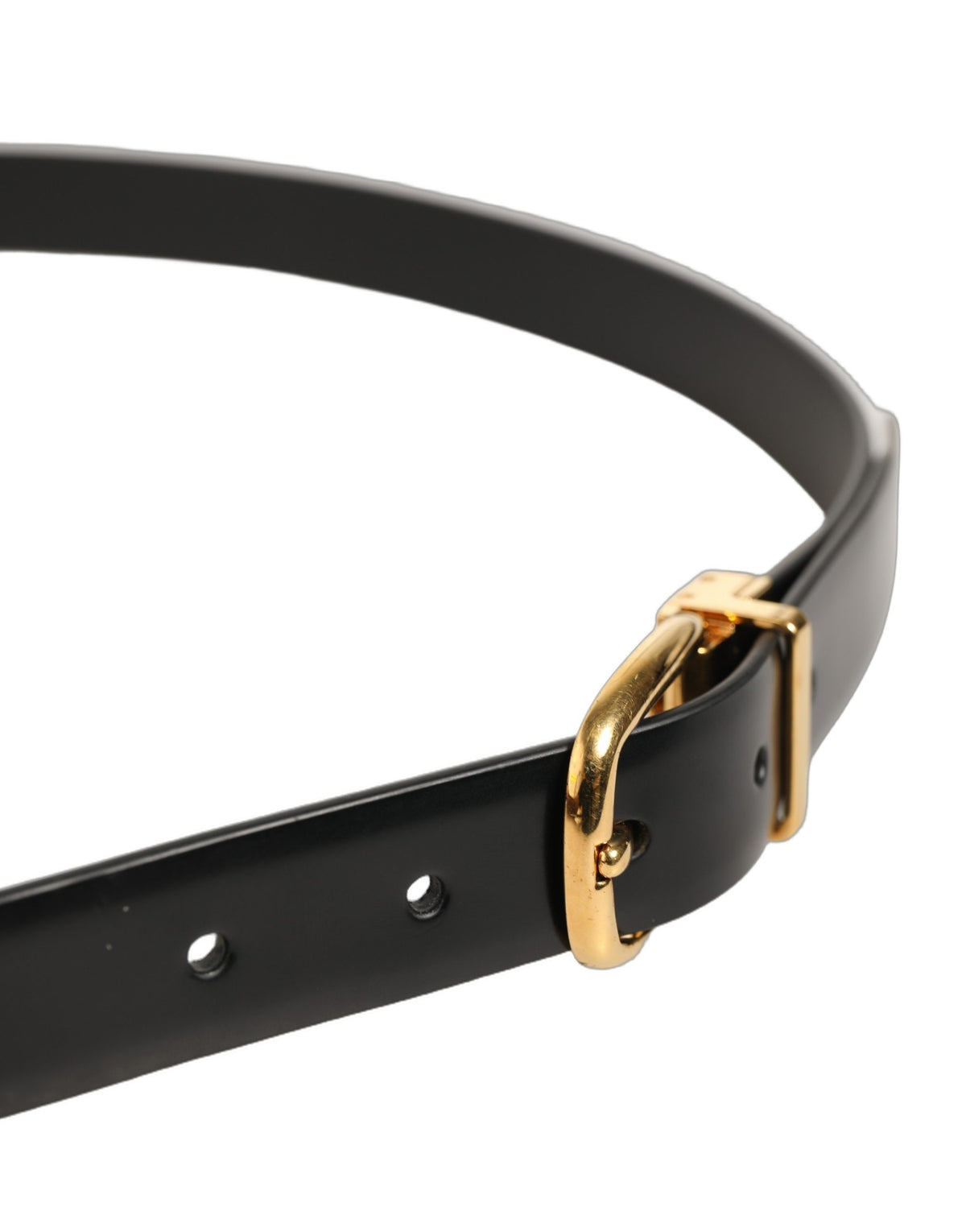 Dolce & Gabbana Black Leather Belt with Gold Tone Buckle