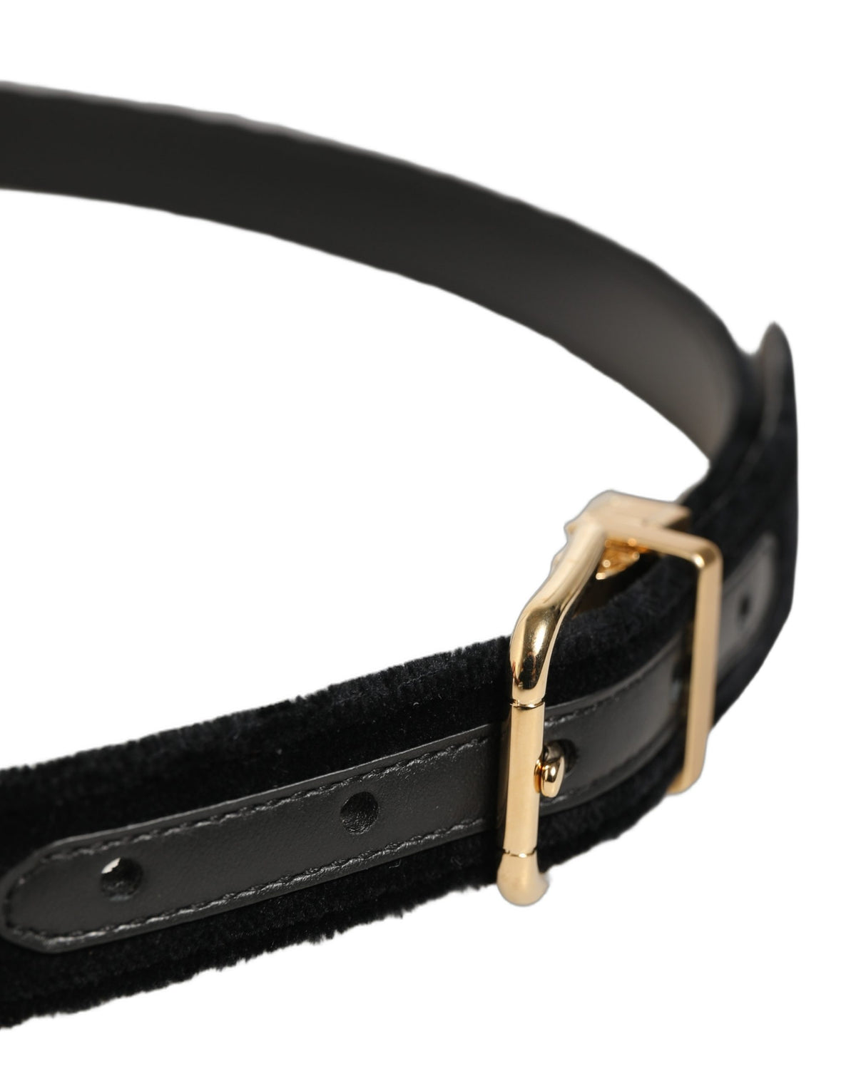 Dolce & Gabbana Black Velvet Belt with Gold Tone Buckle
