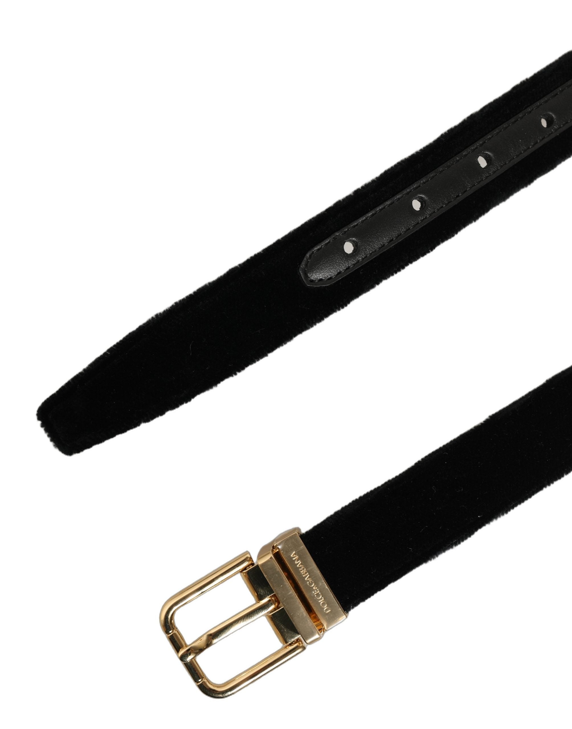 Dolce & Gabbana Velvet Belt with Gold Tone Buckle - Luxury Accessory