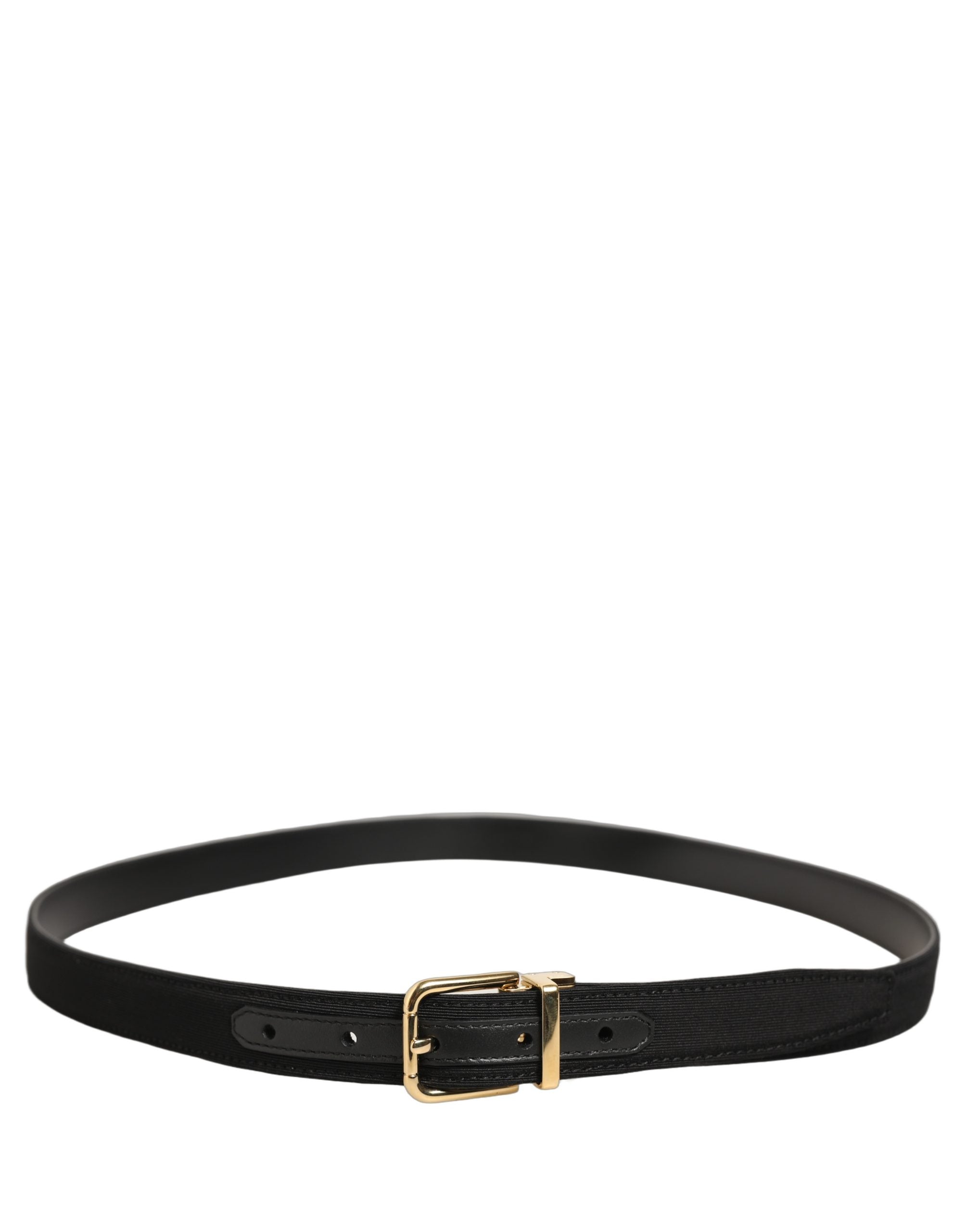 Dolce & Gabbana Black Canvas Leather Belt with Gold Buckle