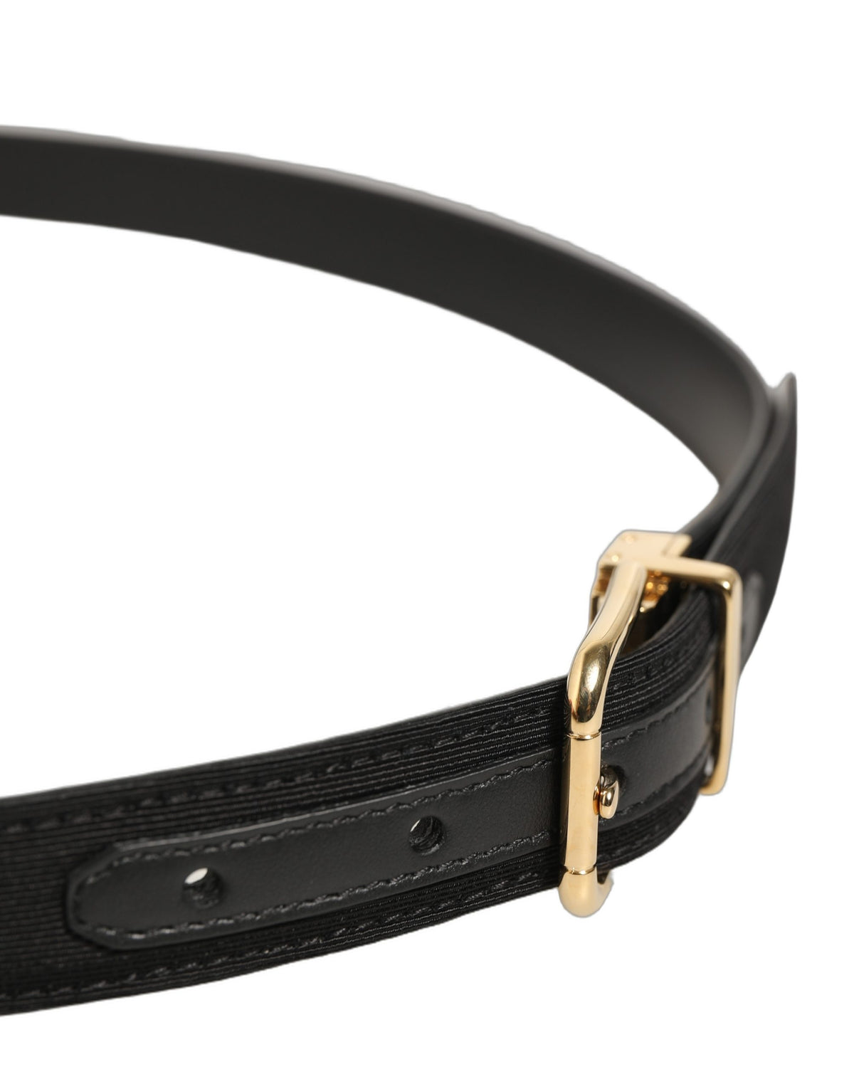 Dolce & Gabbana Black Canvas Leather Belt with Gold Buckle