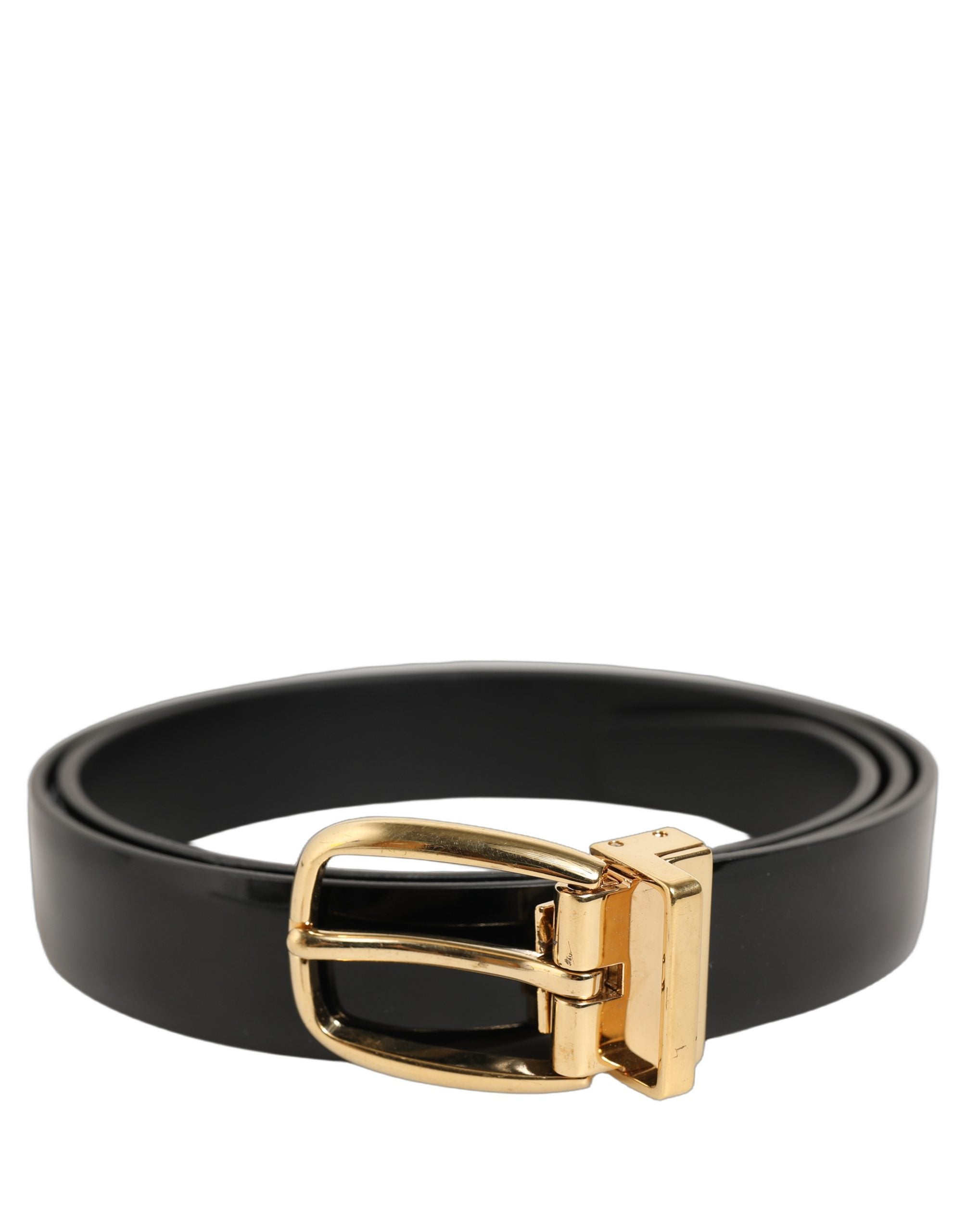 Dolce & Gabbana Black Leather Belt with Gold Buckle - Luxury Accessory
