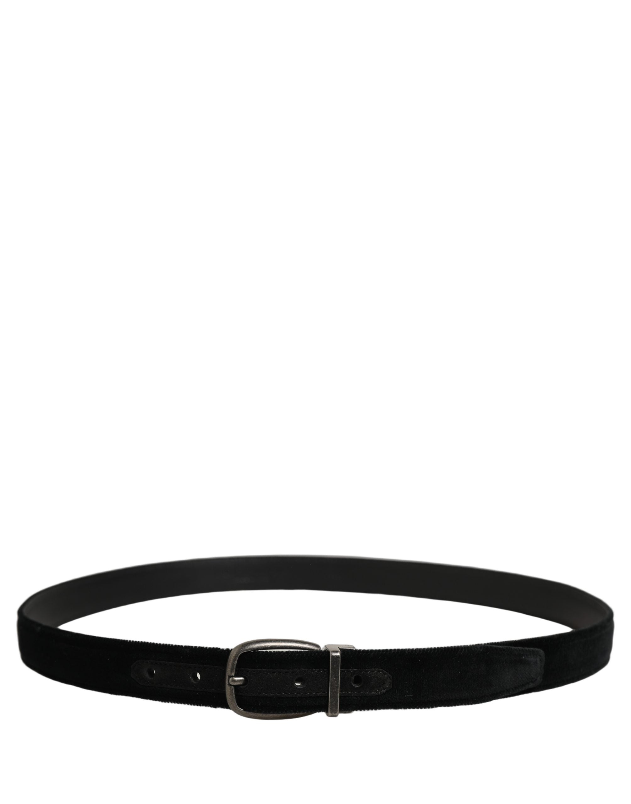 Dolce & Gabbana Classic Black Velvet Belt with Silver Buckle
