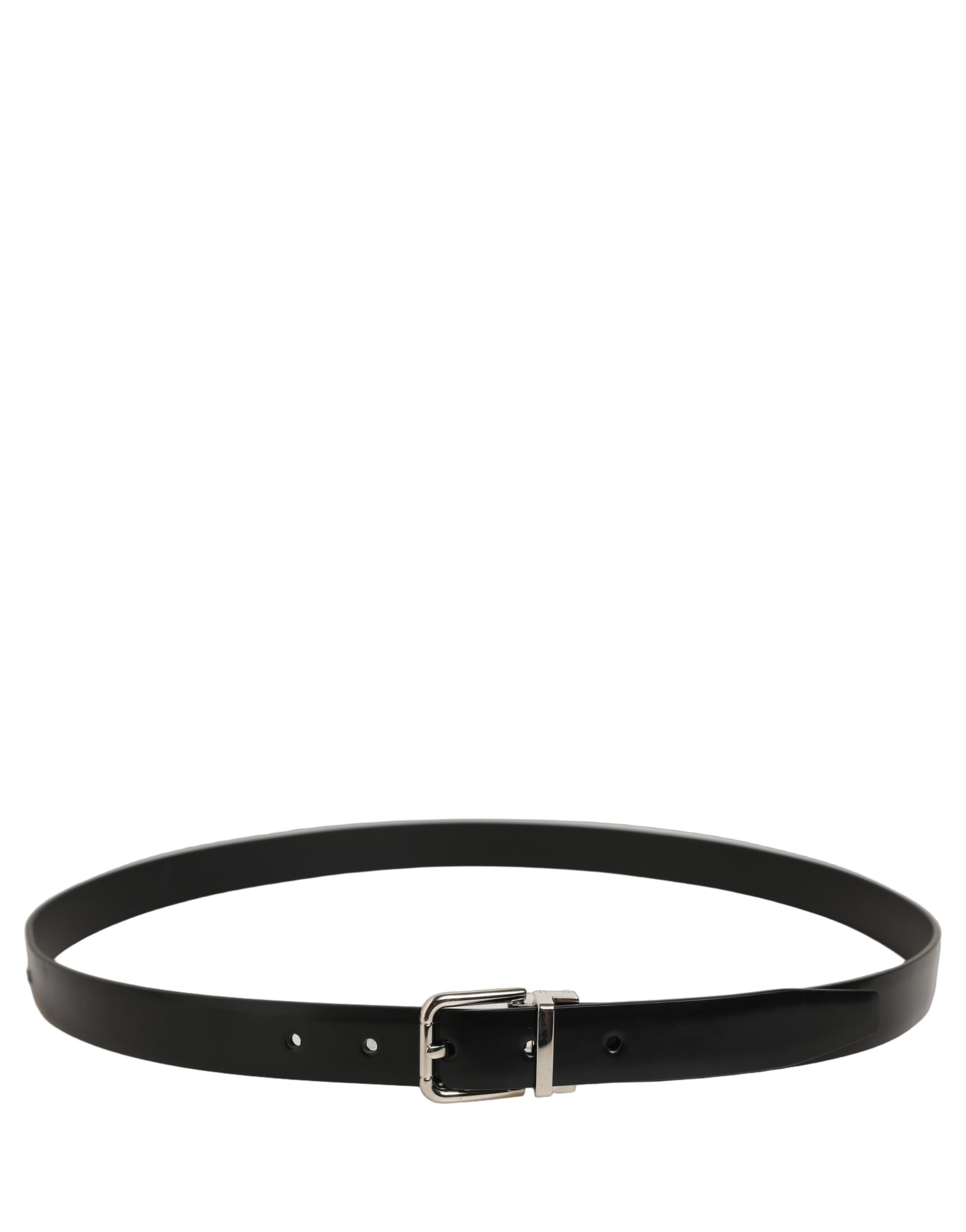 Dolce & Gabbana Black Leather Belt with Silver Buckle - Luxury Accessory