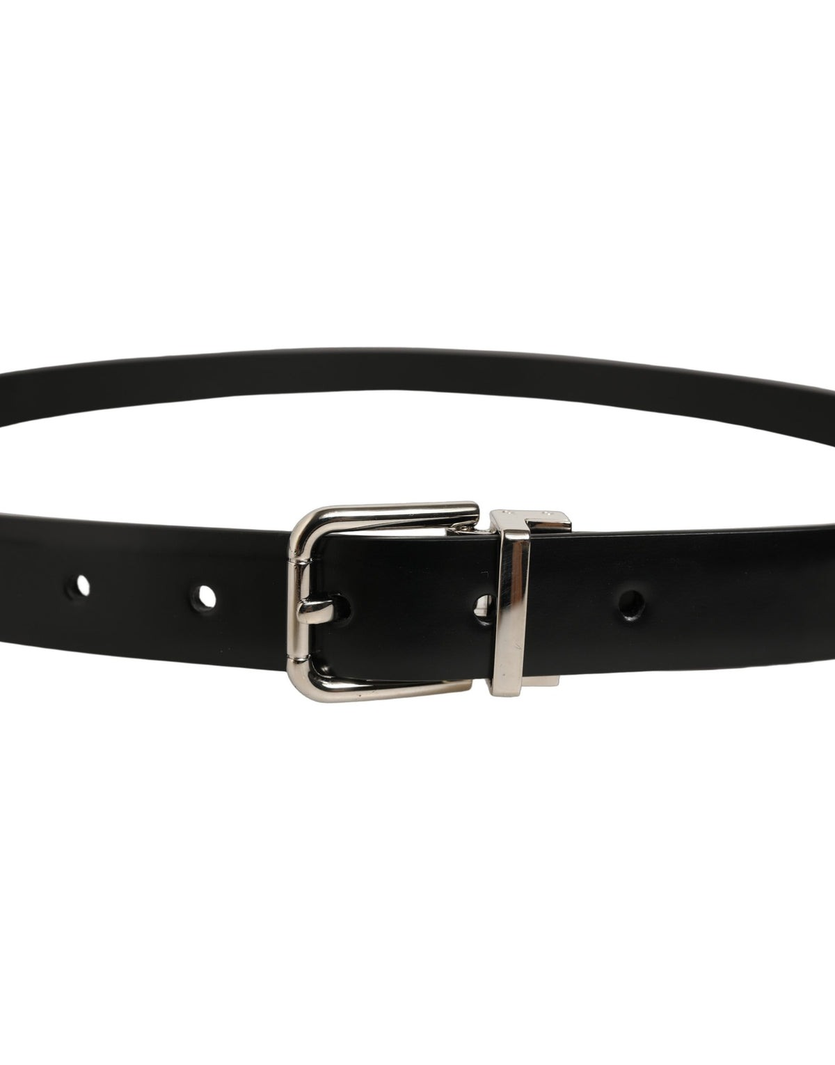 Dolce & Gabbana Black Leather Belt with Silver Buckle - Luxury Essentials