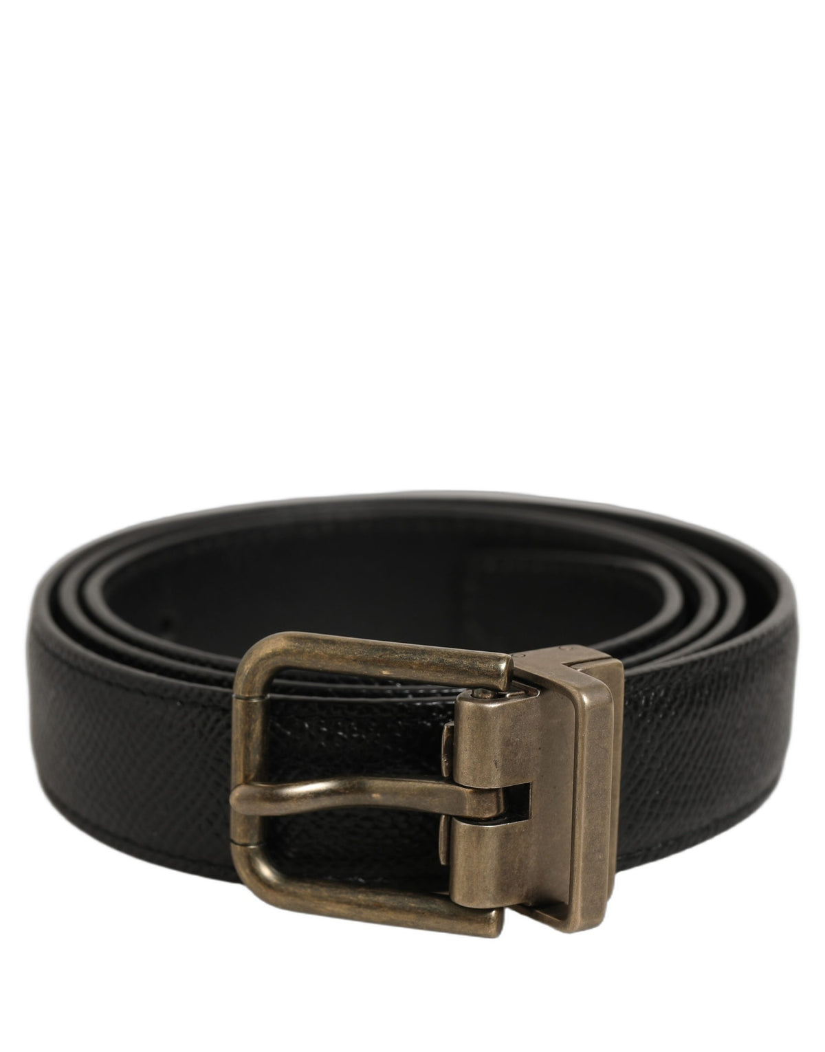Dolce & Gabbana Black Calf Leather Belt with Gold Buckle