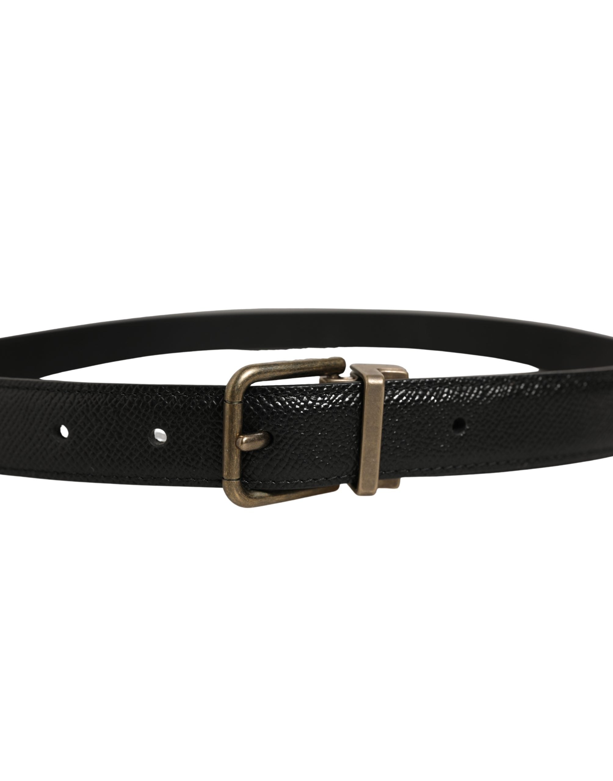 Dolce & Gabbana Black Calf Leather Belt with Gold Buckle