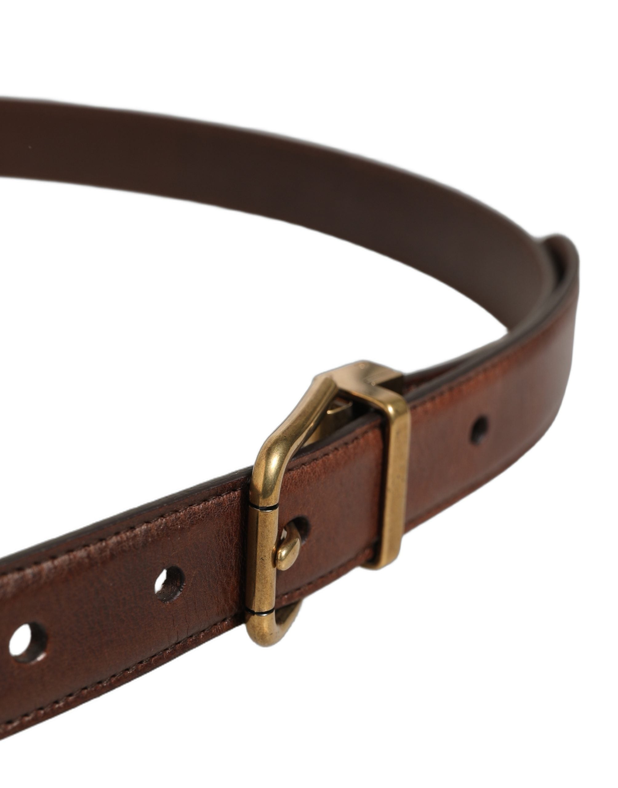 Dolce & Gabbana Brown Leather Belt with Gold Tone Buckle