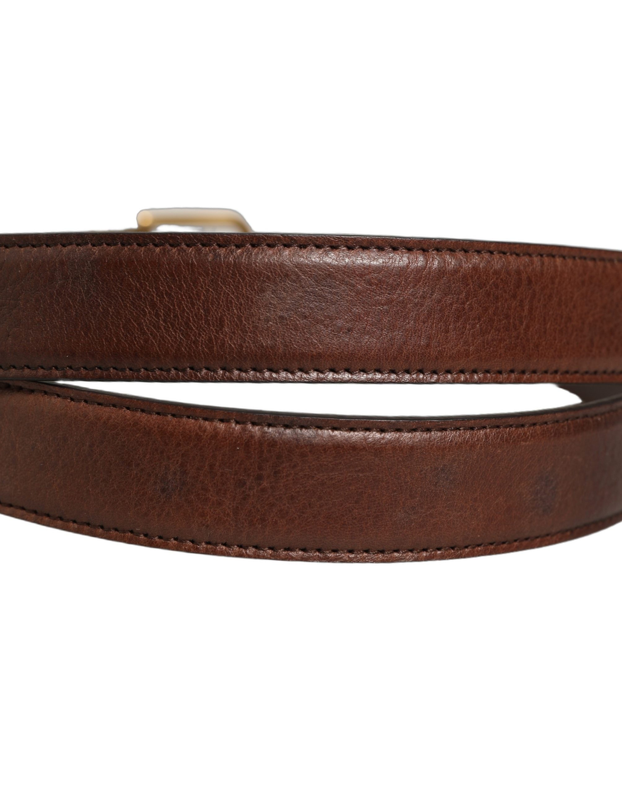 Dolce & Gabbana Brown Leather Belt with Gold Tone Buckle