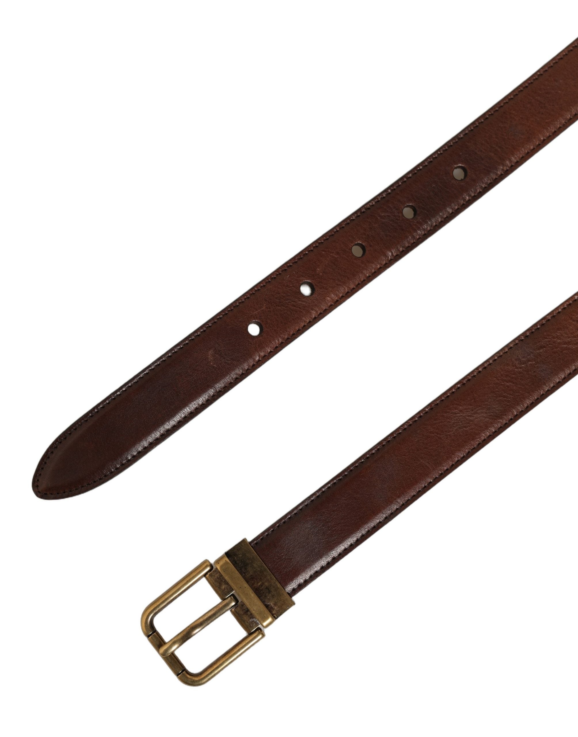 Dolce & Gabbana Brown Leather Belt with Gold Tone Buckle