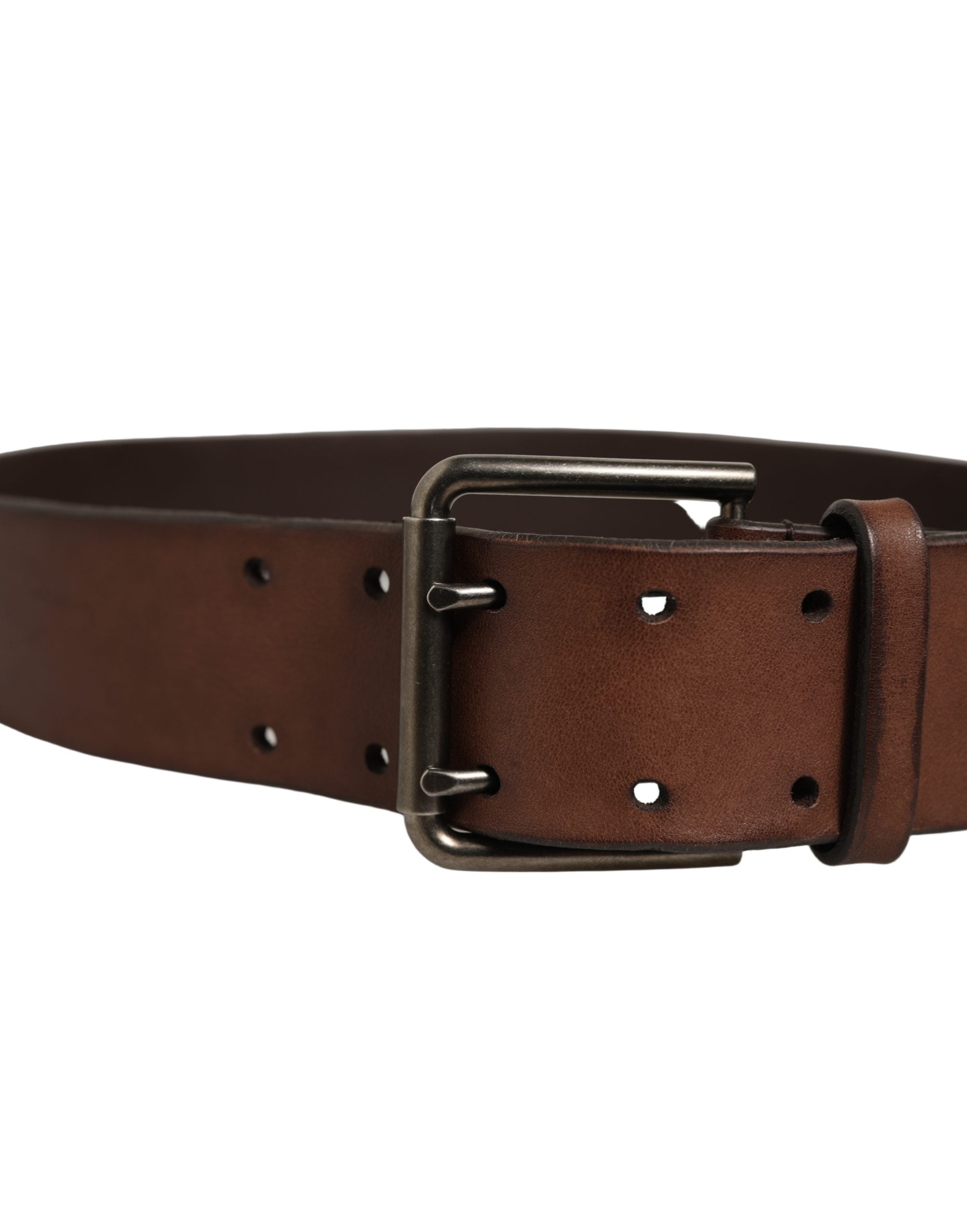 Dolce & Gabbana Brown Leather Belt with Double Prong Buckle