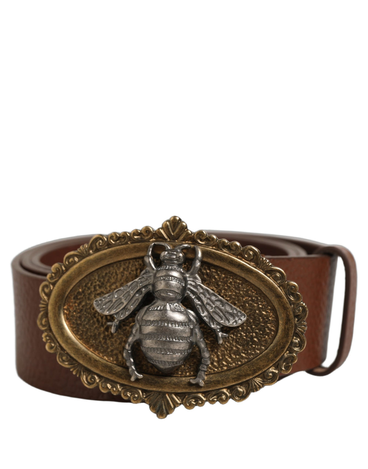 Dolce & Gabbana Brown Leather Bee Accent Belt - Timeless Luxury