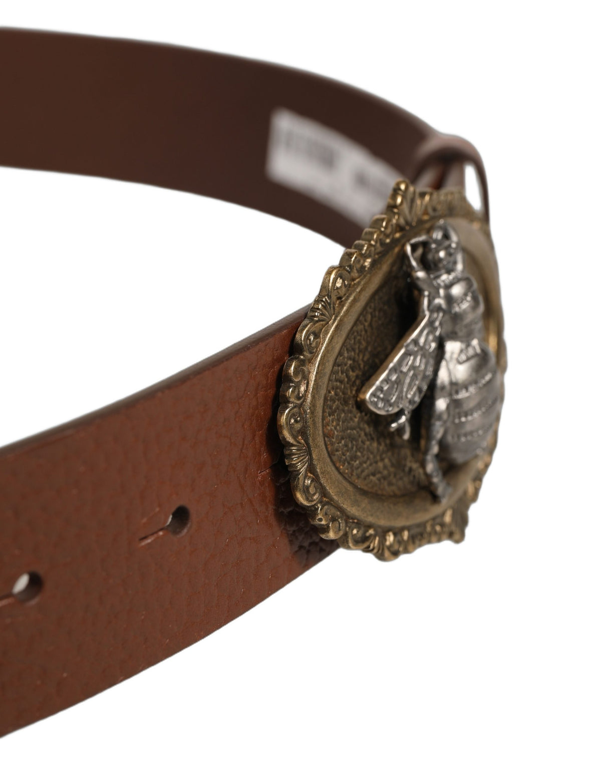 Dolce & Gabbana Brown Leather Bee Accent Buckle Belt