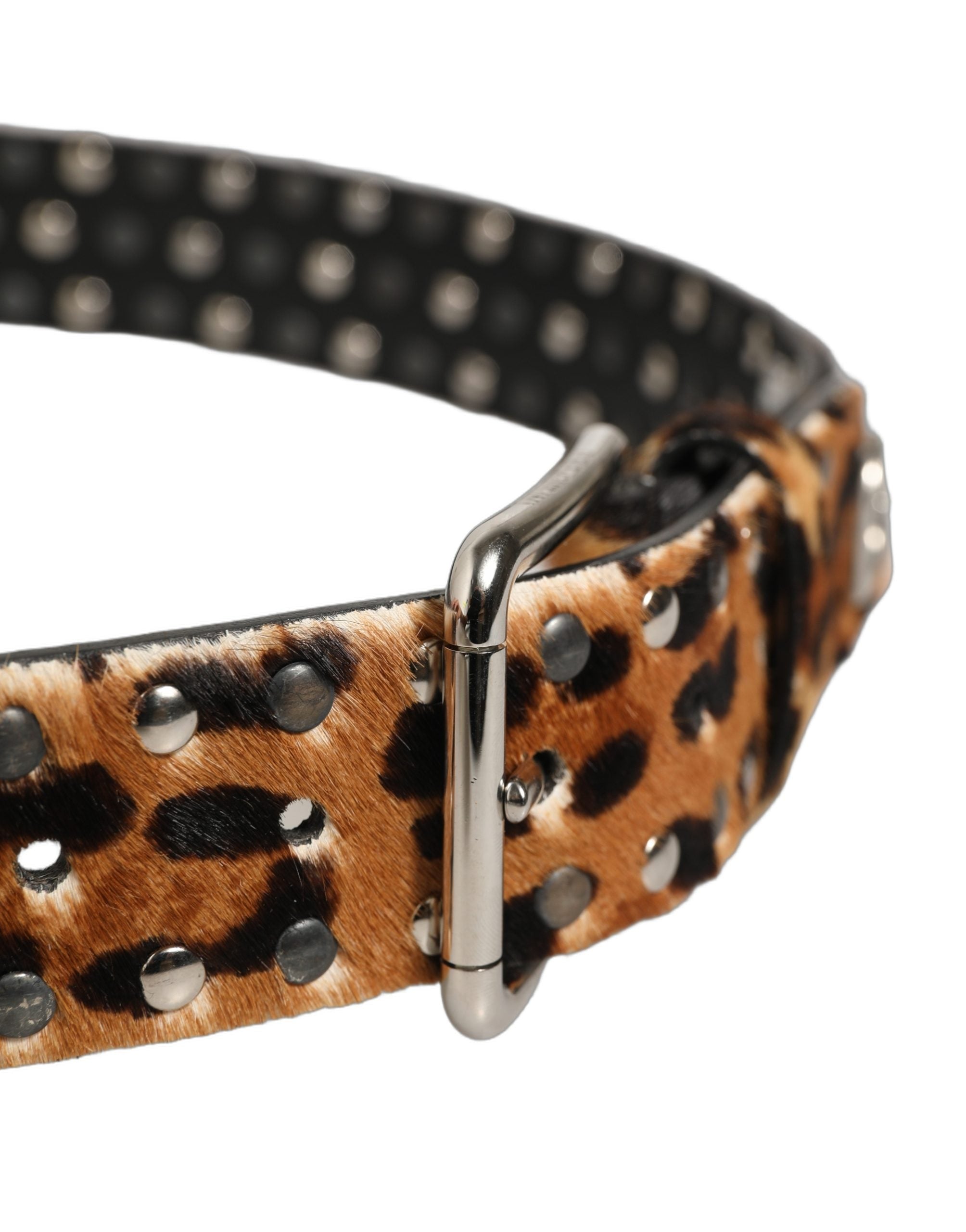 Dolce & Gabbana Leopard Calf Hair Studs Metal Buckle Belt