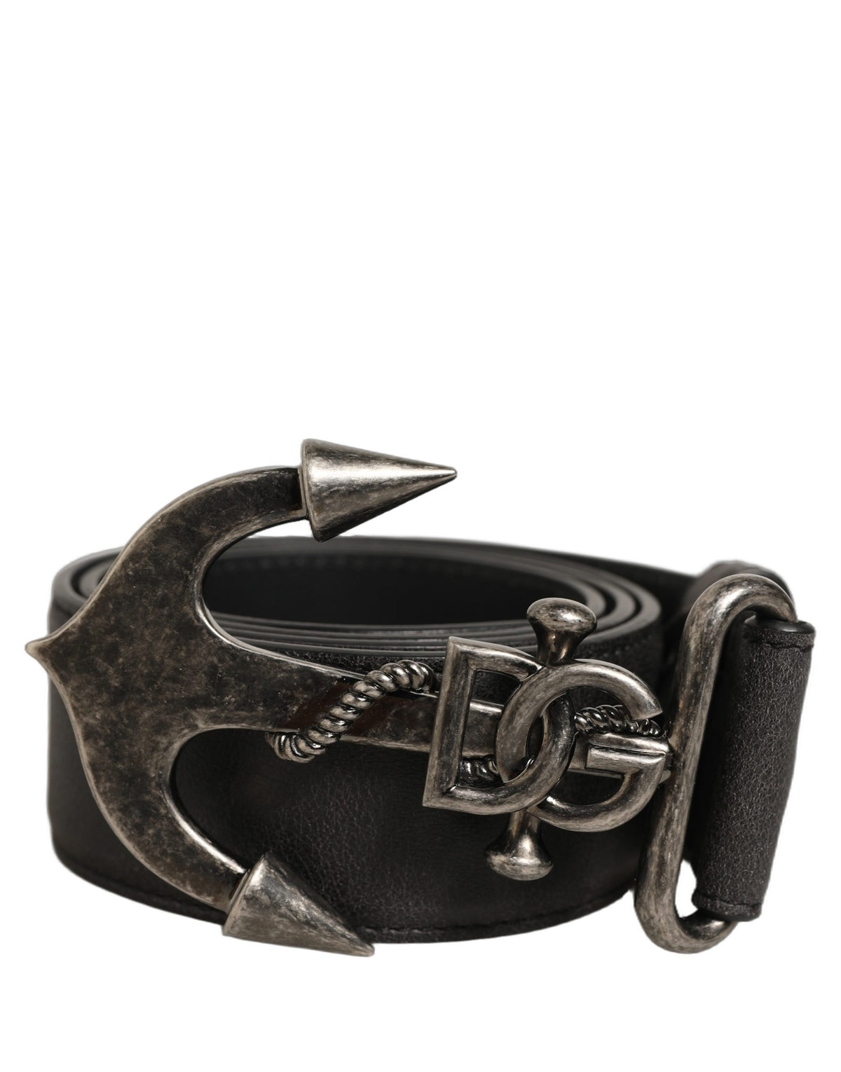 Dolce & Gabbana Black Leather Anchor Logo Belt - Timeless Luxury