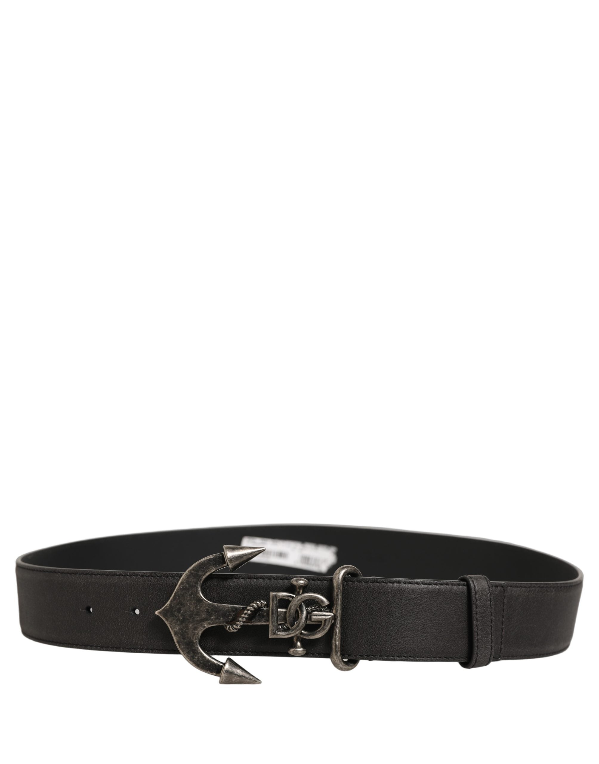 Dolce & Gabbana Black Leather Anchor Logo Belt - Timeless Luxury