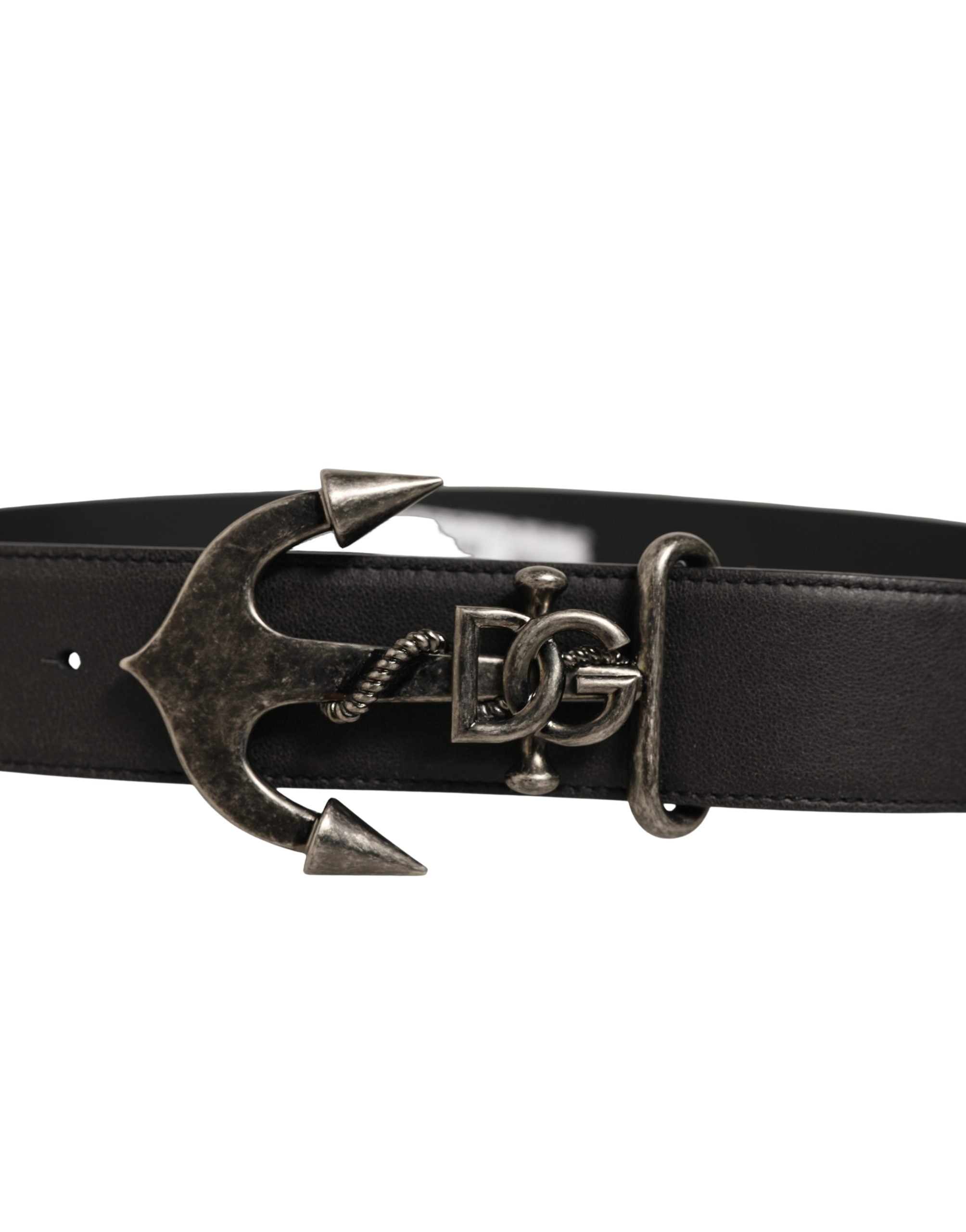 Dolce & Gabbana Black Leather Anchor Logo Belt - Timeless Luxury