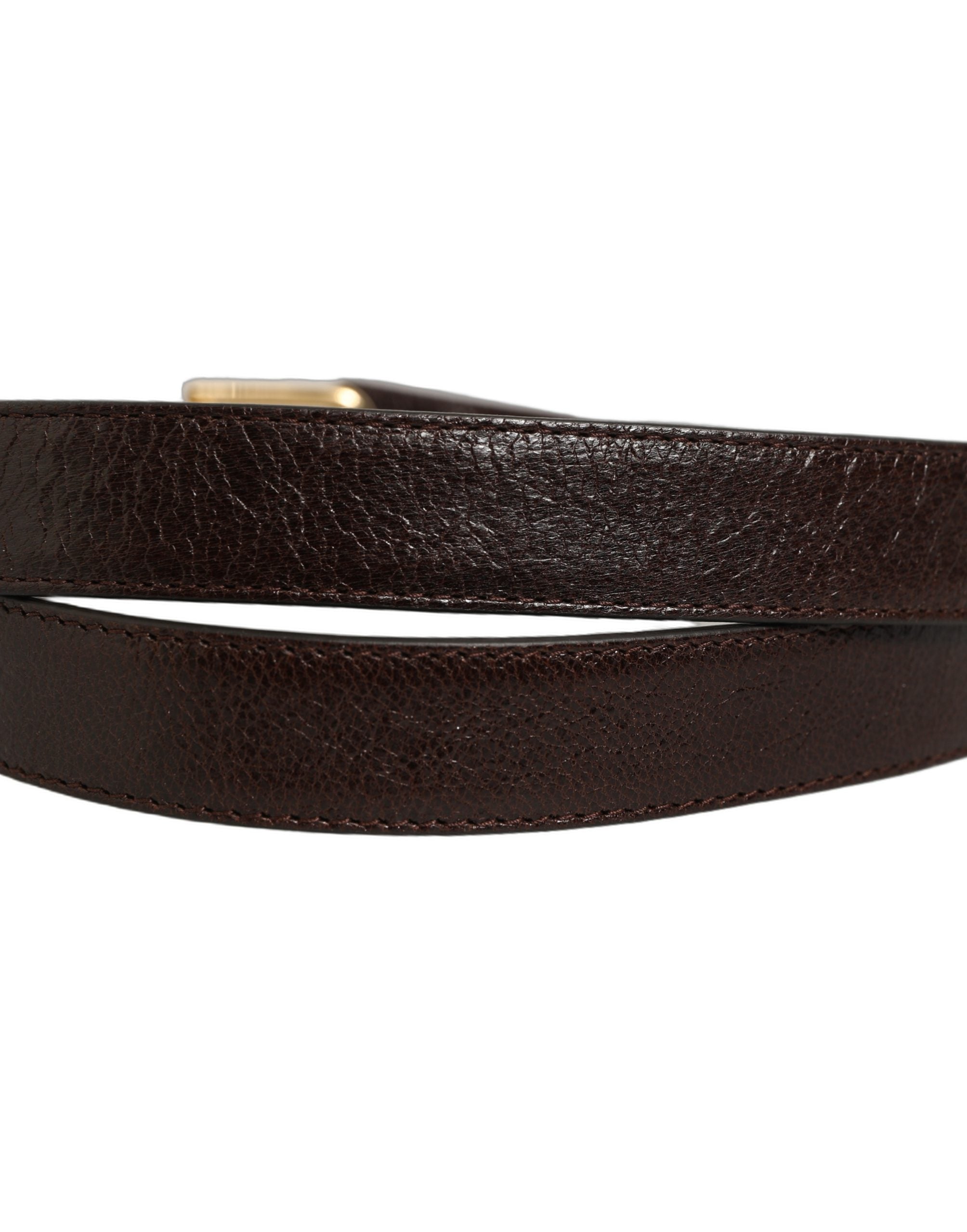 Dolce & Gabbana Brown Leather Belt with Gold Tone Buckle