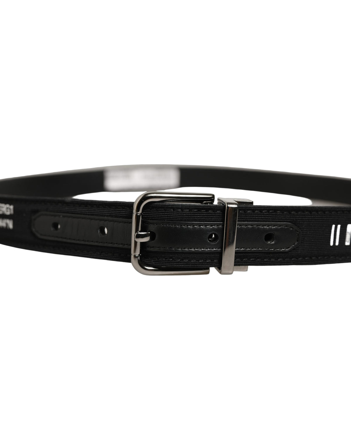 Dolce & Gabbana Black Fabric Leather Belt with Silver Buckle