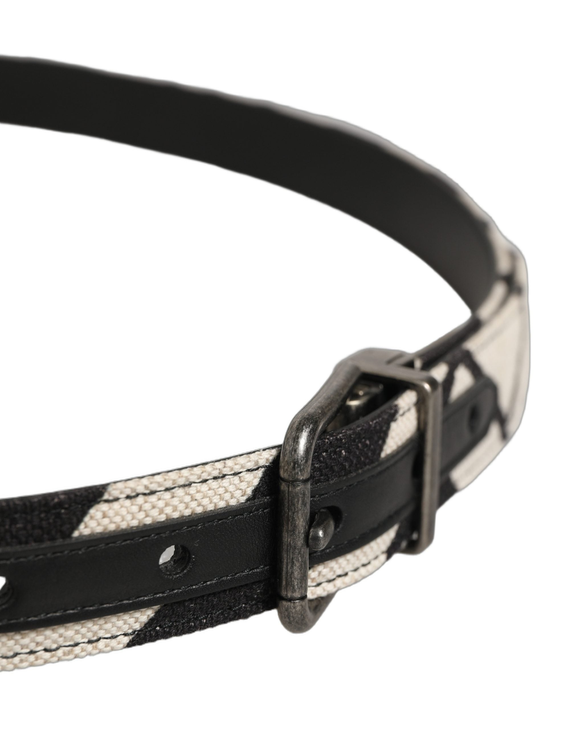Dolce & Gabbana Luxe Black Ivory Canvas Leather Belt