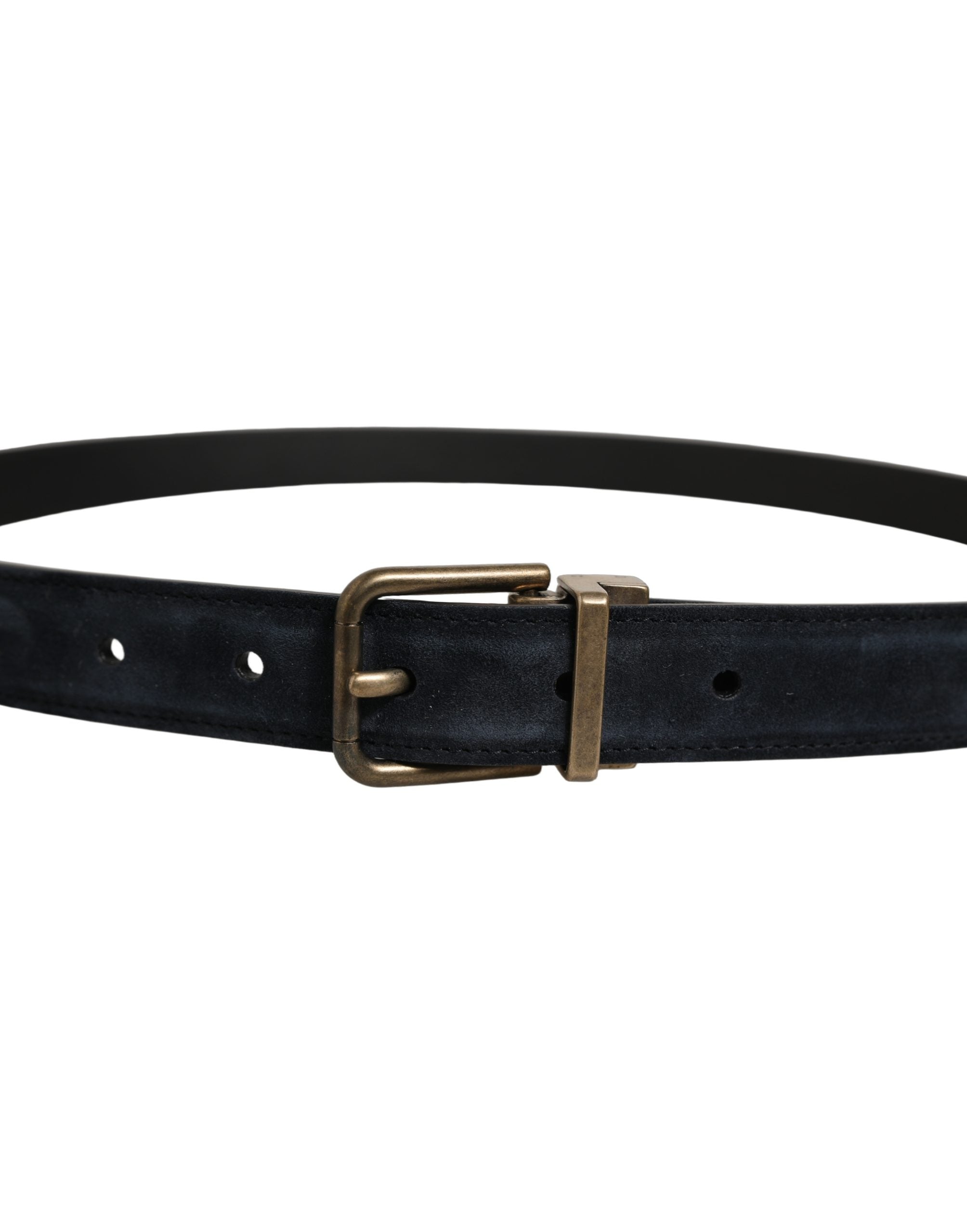 Dolce & Gabbana Black Leather Belt with Gold Tone Buckle