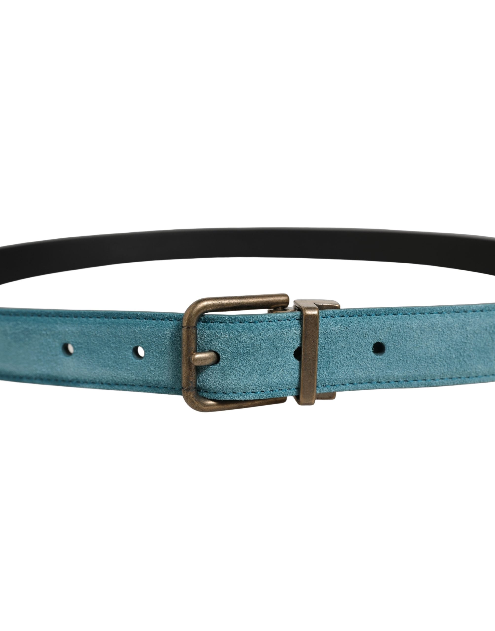 Dolce & Gabbana Blue Suede Belt with Gold Tone Buckle